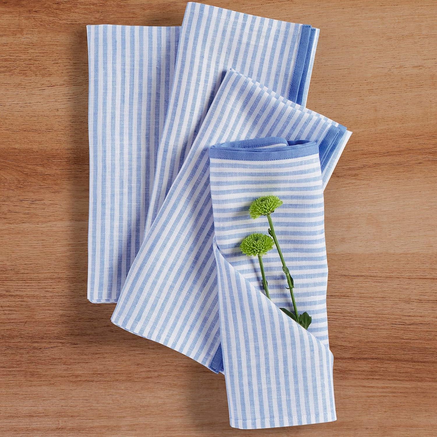 Solino Home Narrow Stripe - 100% Pure Linen Dinner Napkins (Set of 4)
