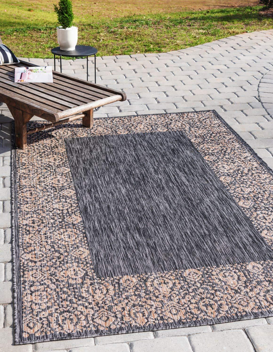 Unique Loom 4' 1 x 6' 1 Rectangle Indoor/Outdoor Border Charcoal Gray Area Rug