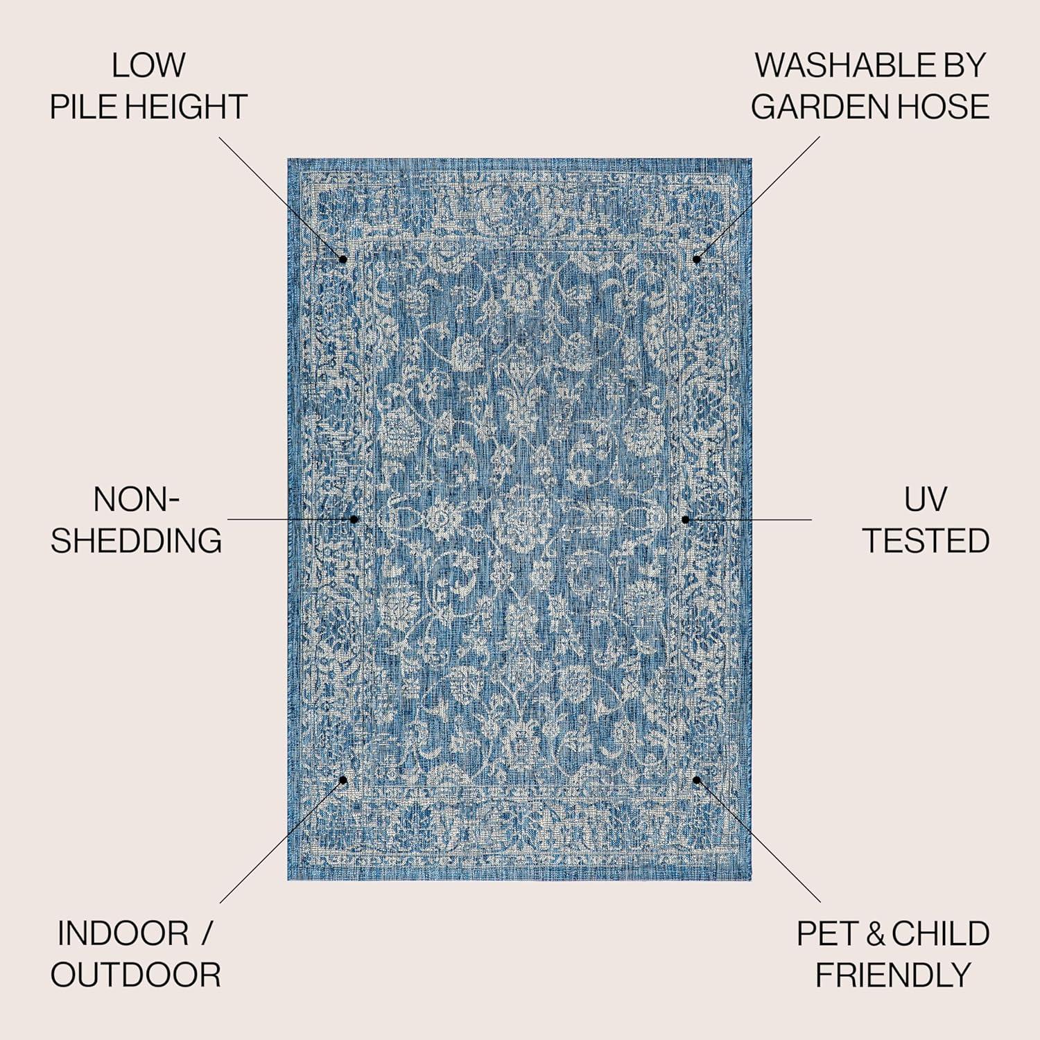 JONATHAN Y SMB100B-4 Tela Bohemian Textured Weave Floral Indoor/Outdoor Navy/Gray 4 ft. x 6 ft. Area Rug, Coastal,Easy Cleaning,HighTraffic,LivingRoom,Backyard, Non Shedding