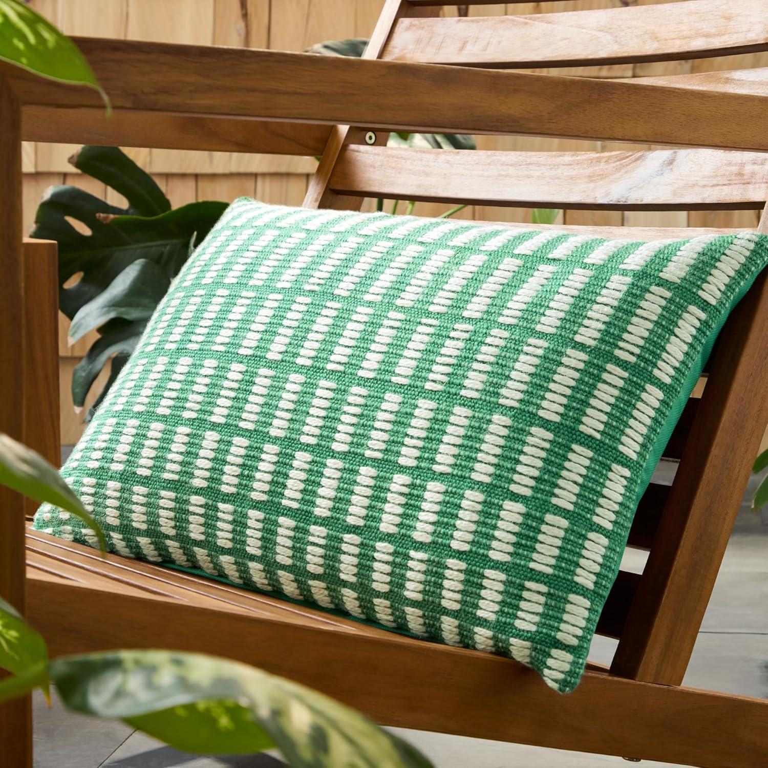 Green and Ivory Recycled PET Indoor/Outdoor Pillow, 14"x20"