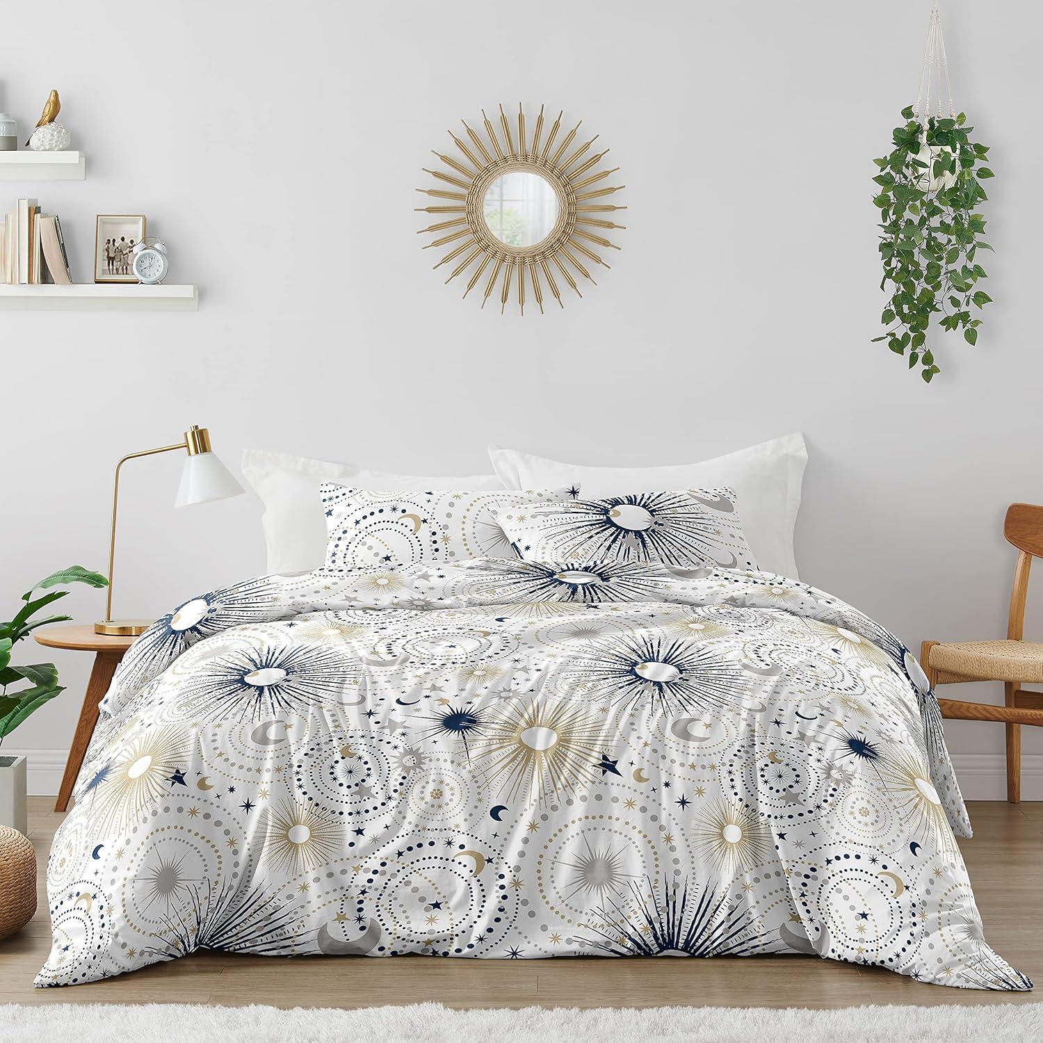 Celestial Blue and Gold Microfiber Full Bedding Set