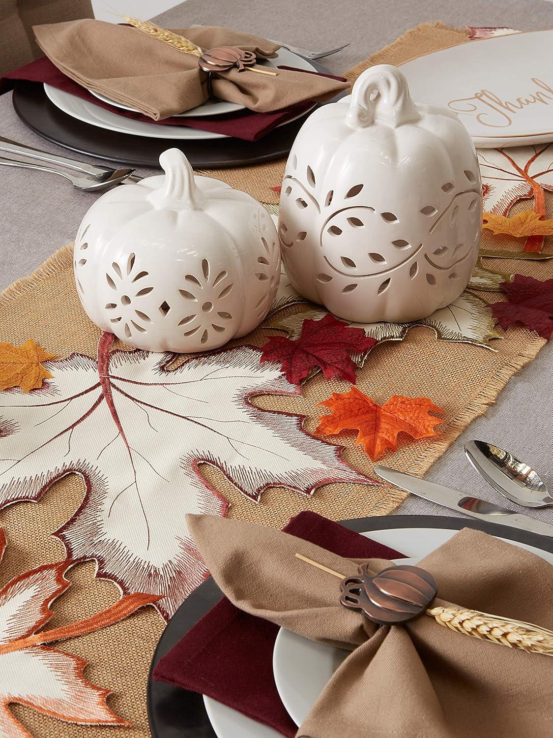 Embroidered Maple Leaves Table Runner