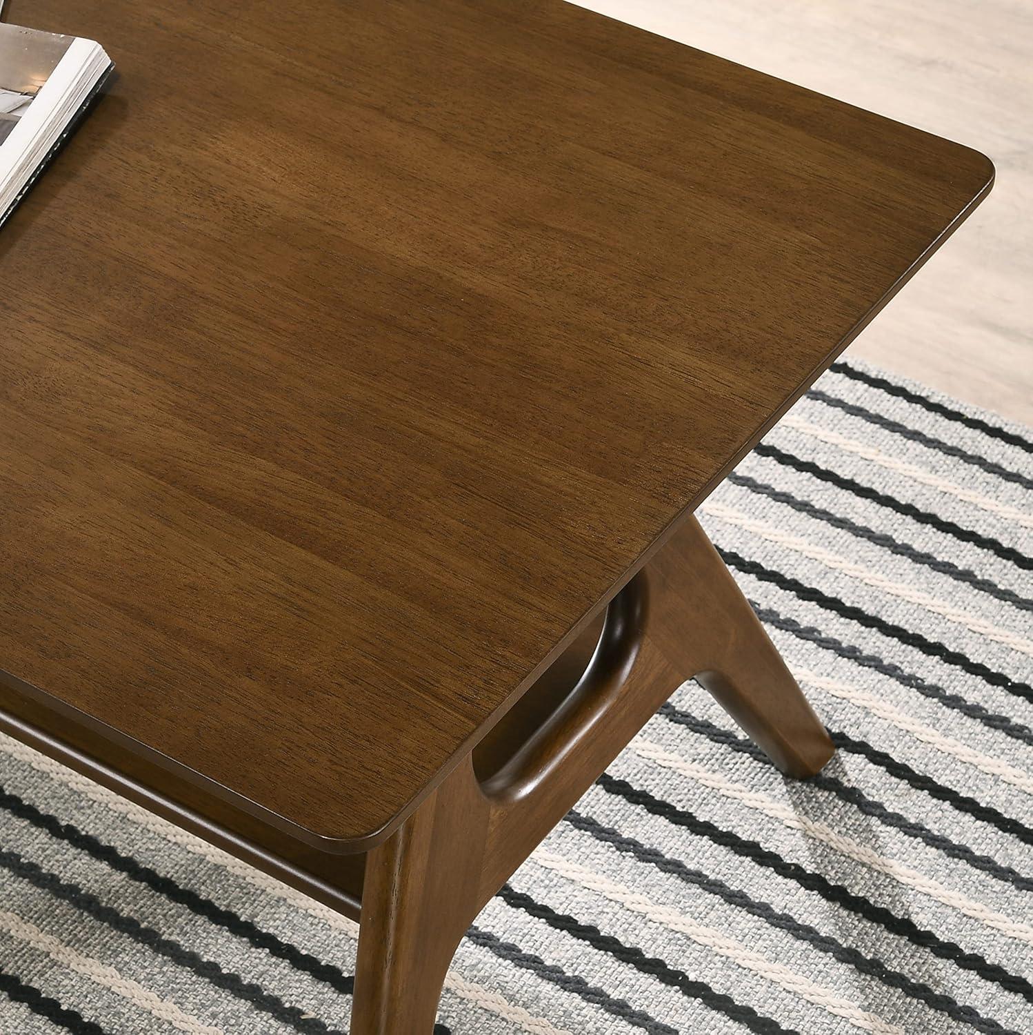 Roundhill Furniture Arona Mid-Century Modern Wood End Table with Shelf, Brown