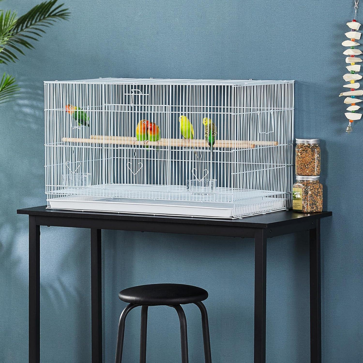 White 30-Inch Metal Flight Bird Cage with Slide-Out Tray