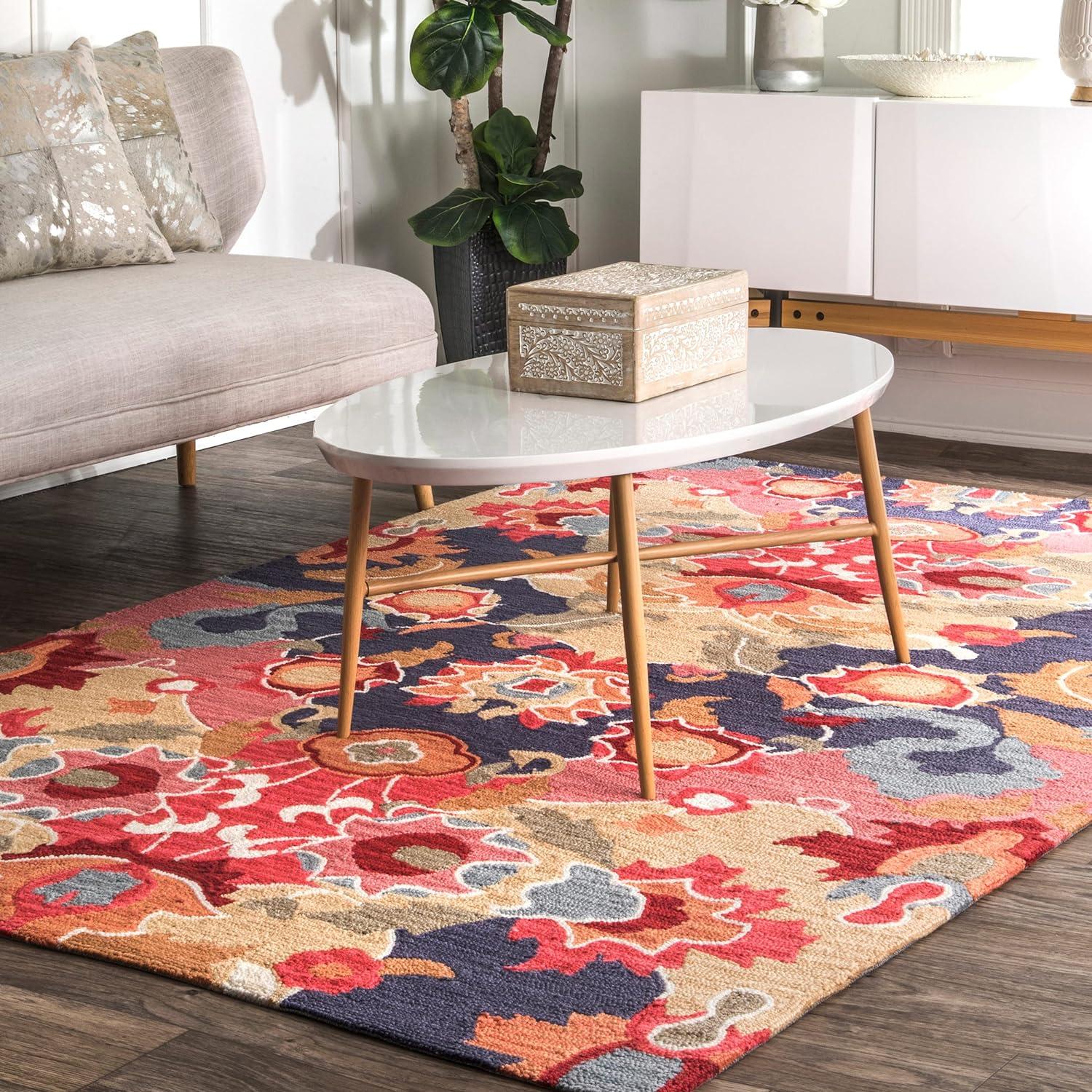 Hand-Tufted Multicolor Floral Synthetic 2' x 3' Area Rug