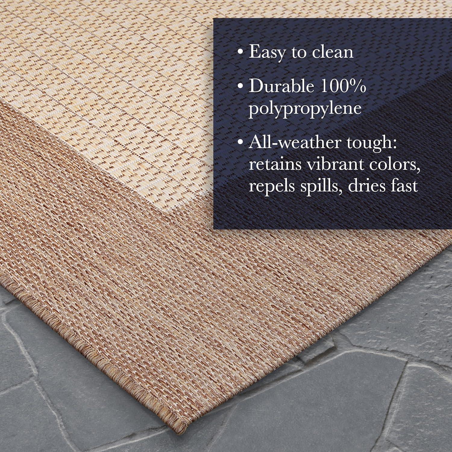 Couristan Recife Checkered Field Indoor / Outdoor Area Rug, Natural- Cocoa, 7'6" Round