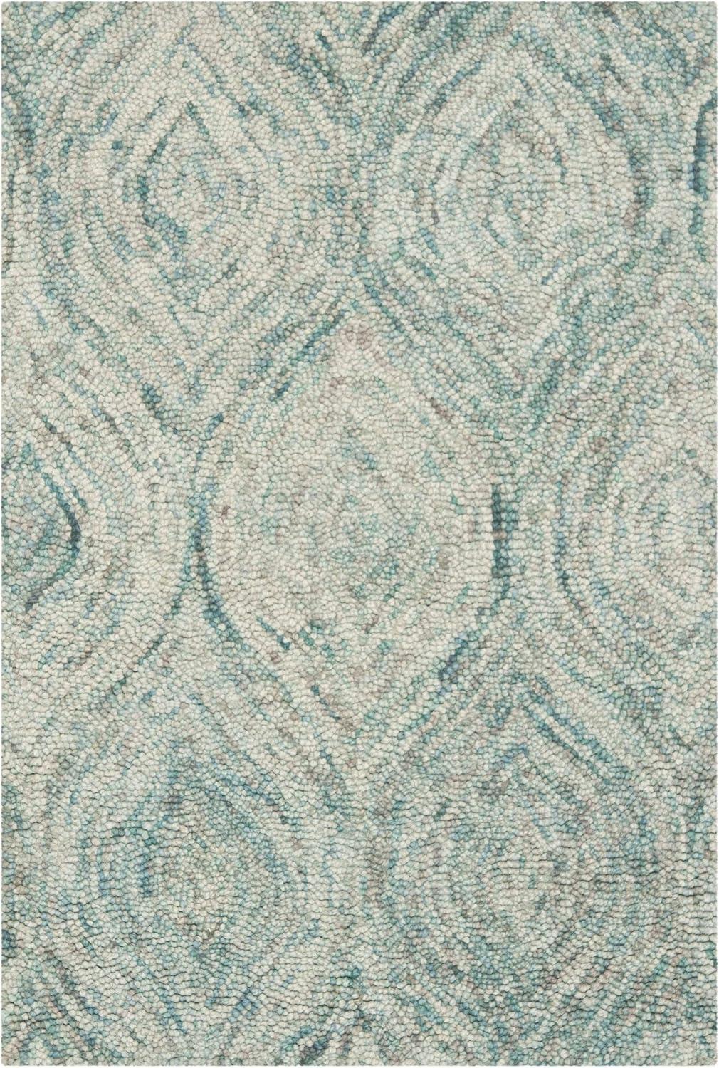 Coastal Breeze Ivory and Sea Blue Hand-Tufted Wool Round Rug