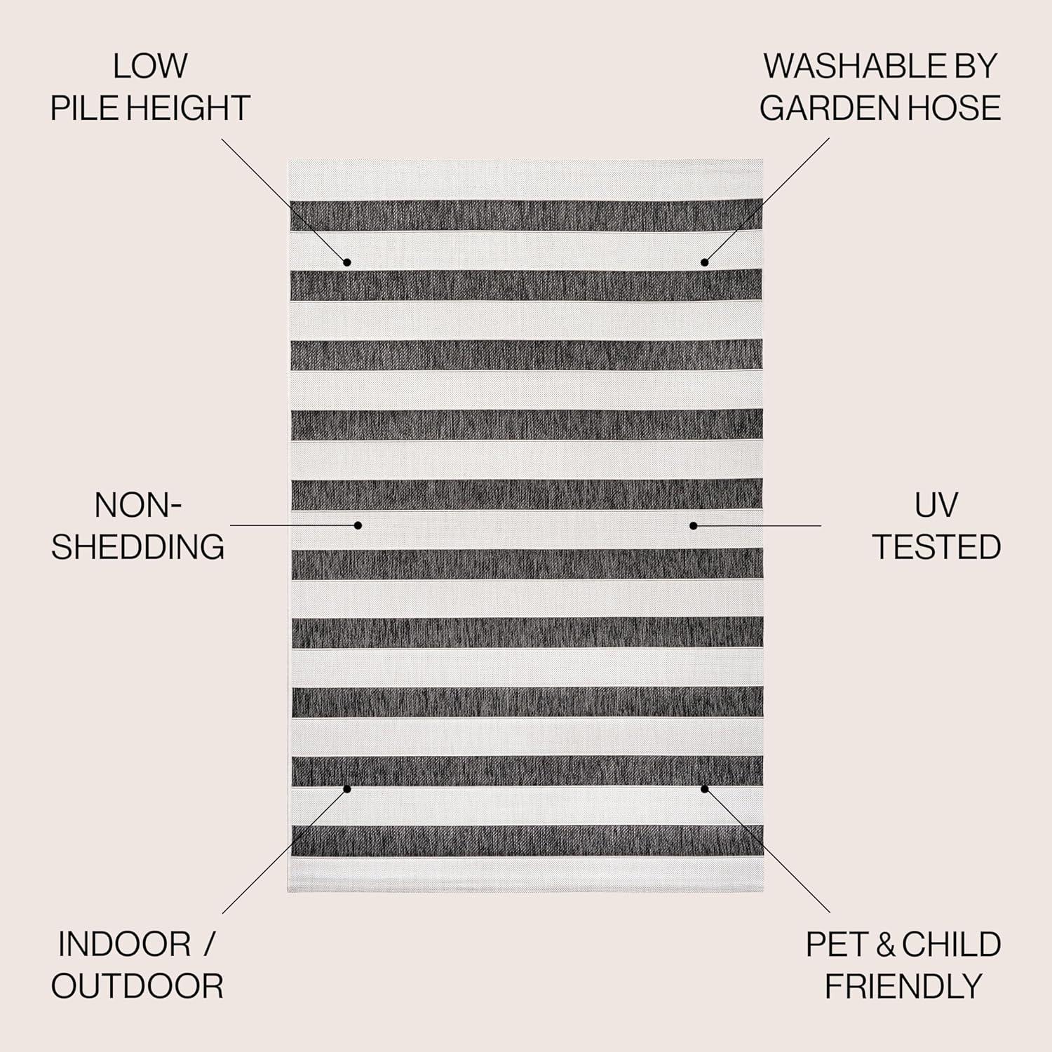 8'x10' Aveiro Wide Stripe Indoor/Outdoor Area Rug, Black/Cream - JONATHAN Y