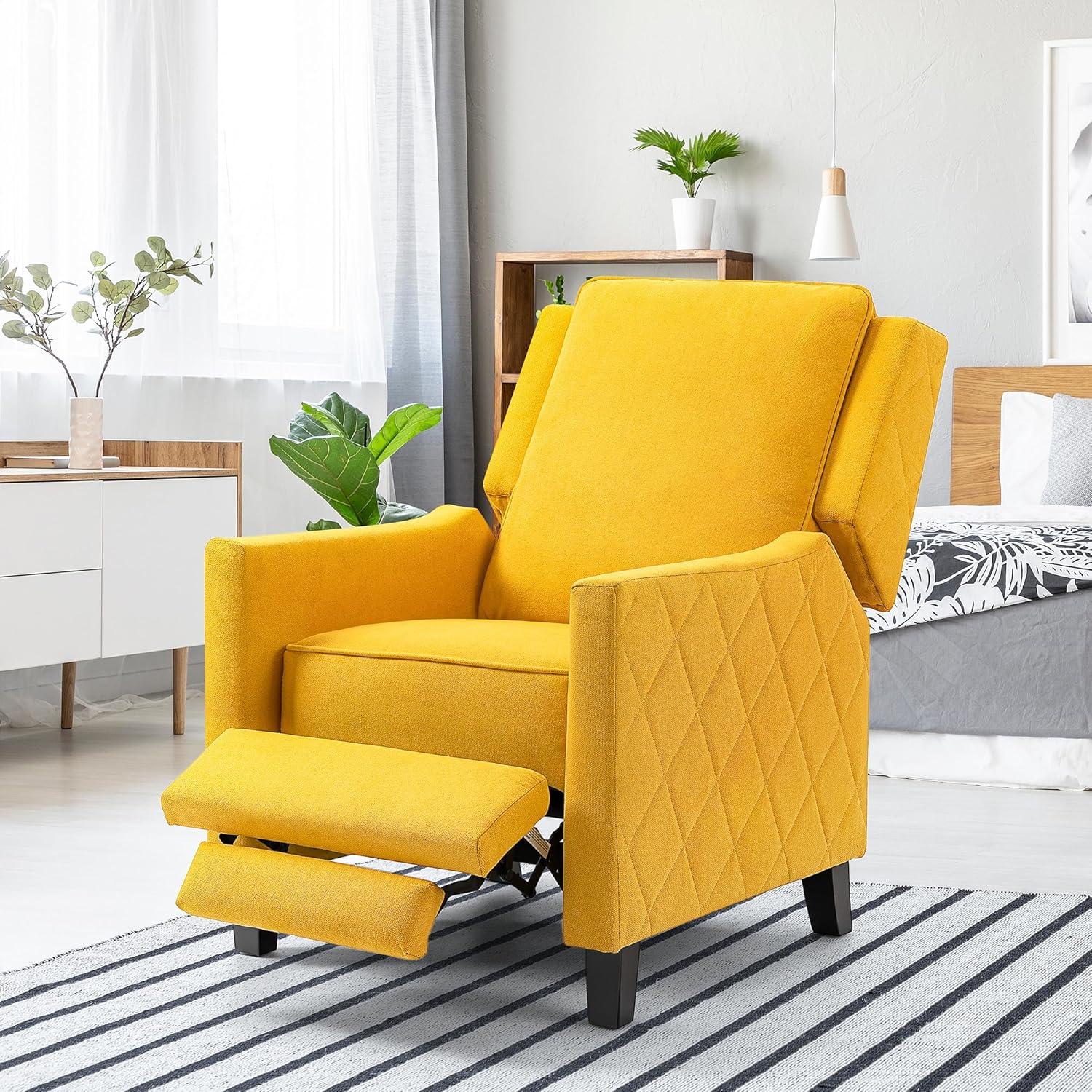 AVAWING Push Back Recliner Chair, Wing Back Chairs with Arms, Mid-Century Vintage Accent Chair for Living Room, Polyester, Yellow