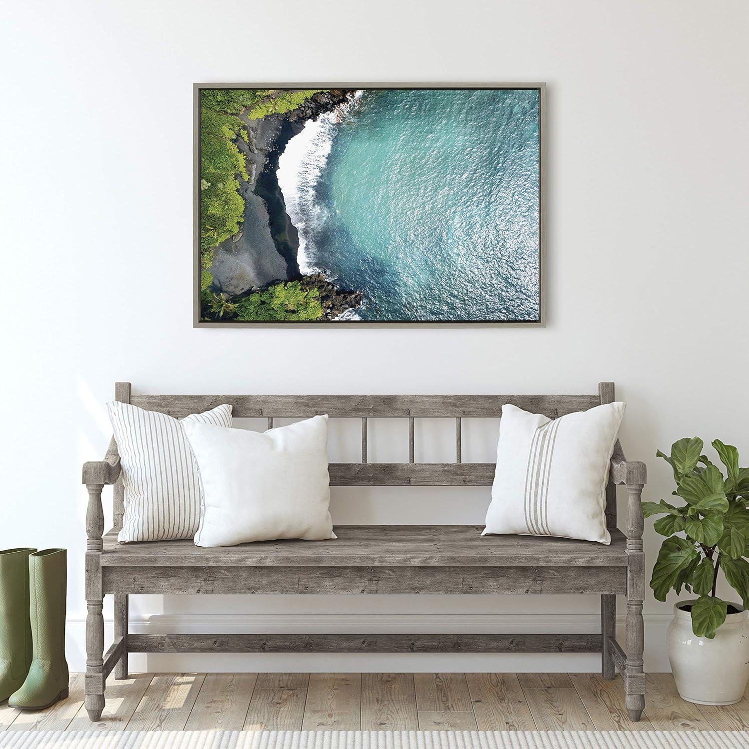 Sylvie Maui Black Sand Beach 1 by Rachel Dowd Framed Wall Canvas Gray - Kate & Laurel All Things Decor