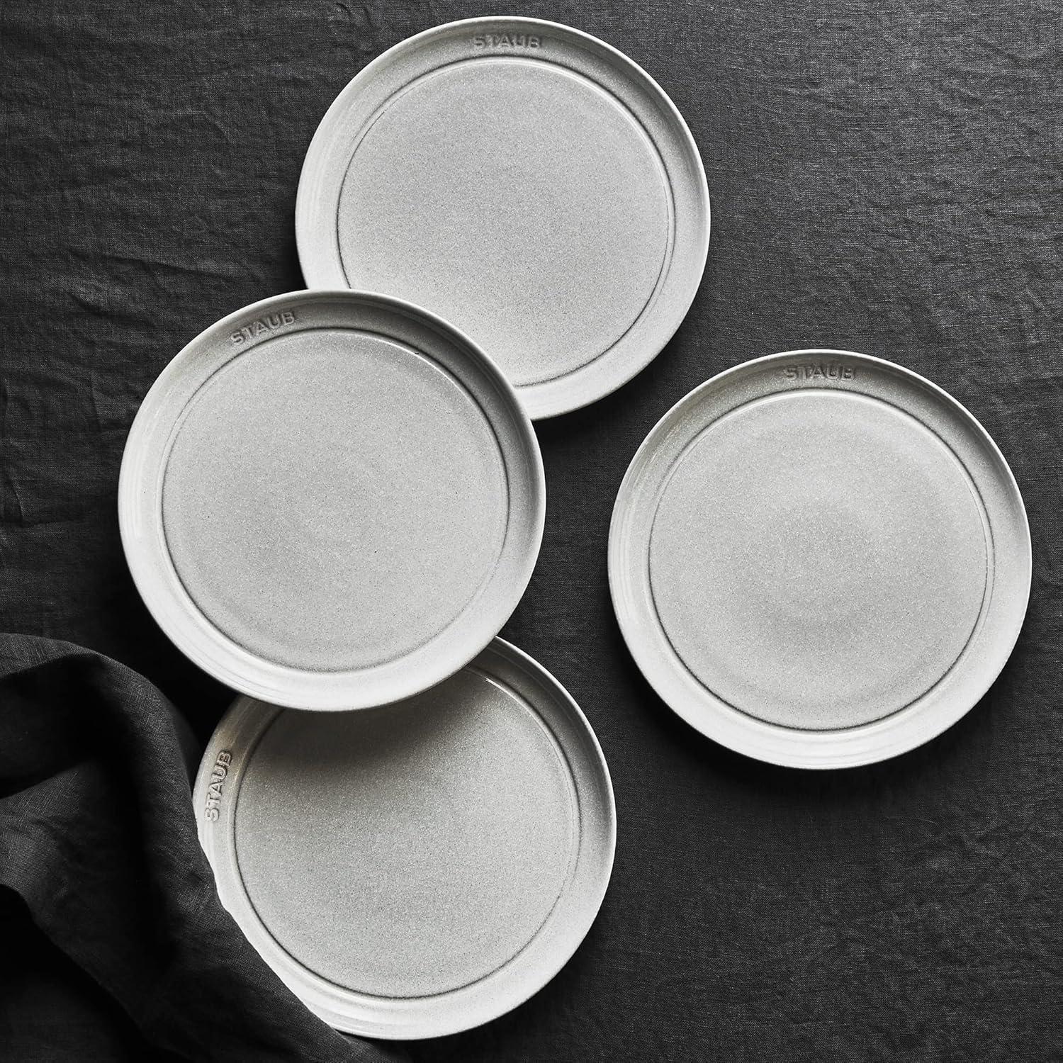 Staub Ceramic Dinnerware 4-pc 9-inch Salad Plate Set - White Truffle