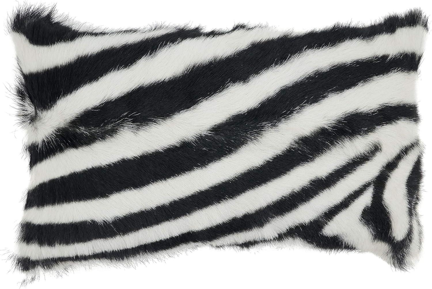 Black and White Zebra Goat Fur Throw Pillow