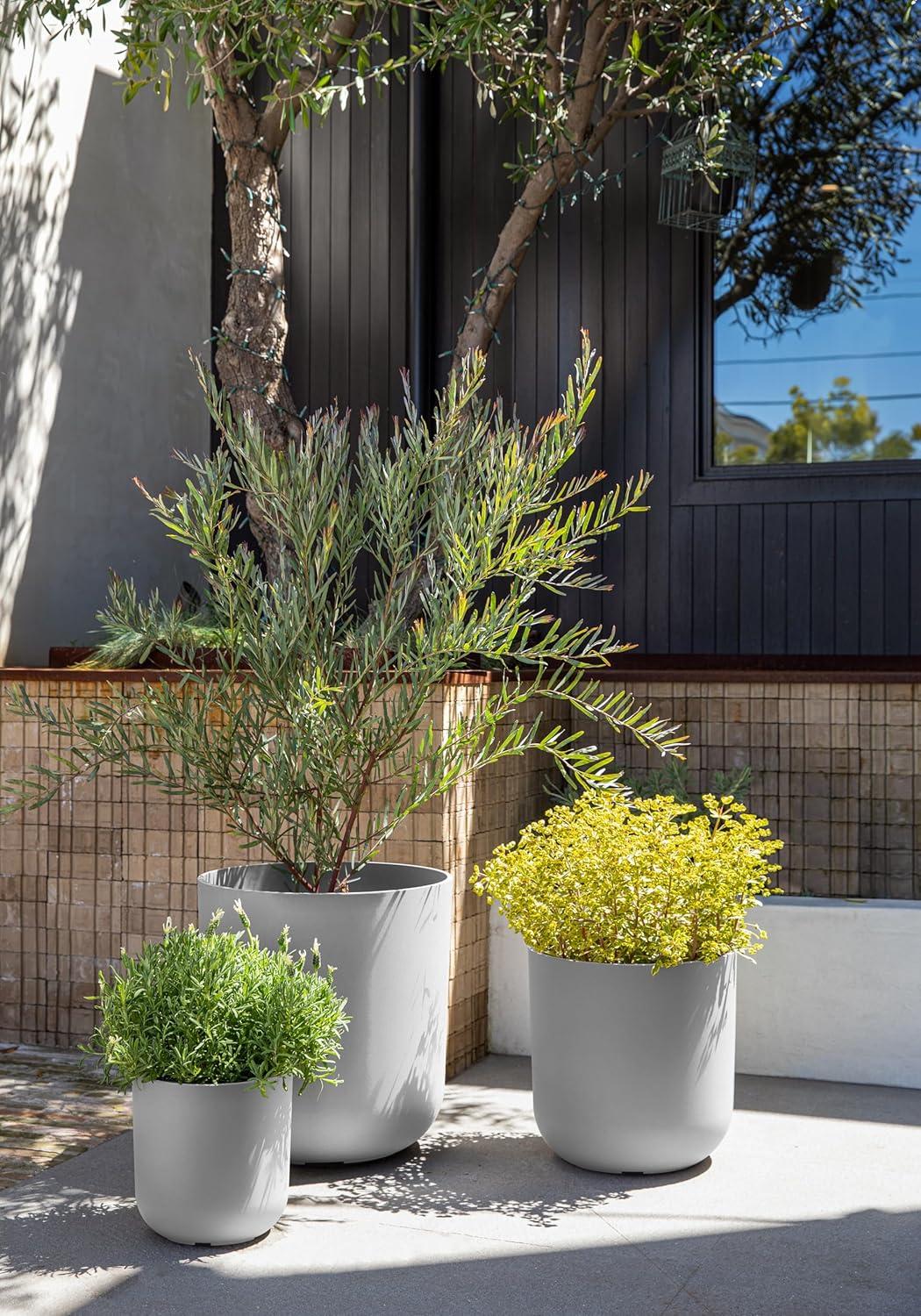 Veradek Kona Series Bundle - Three Piece Set of Plastic-Stone Planters - White