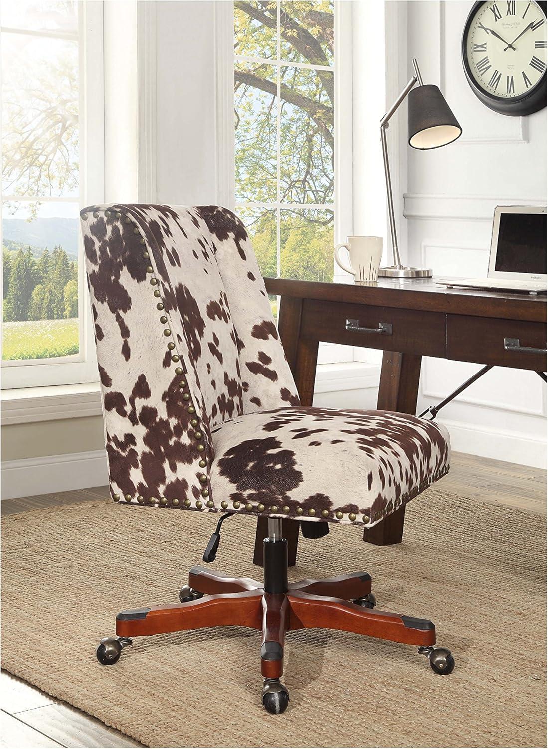 Modern Executive Swivel Office Chair in Brown Cow Print