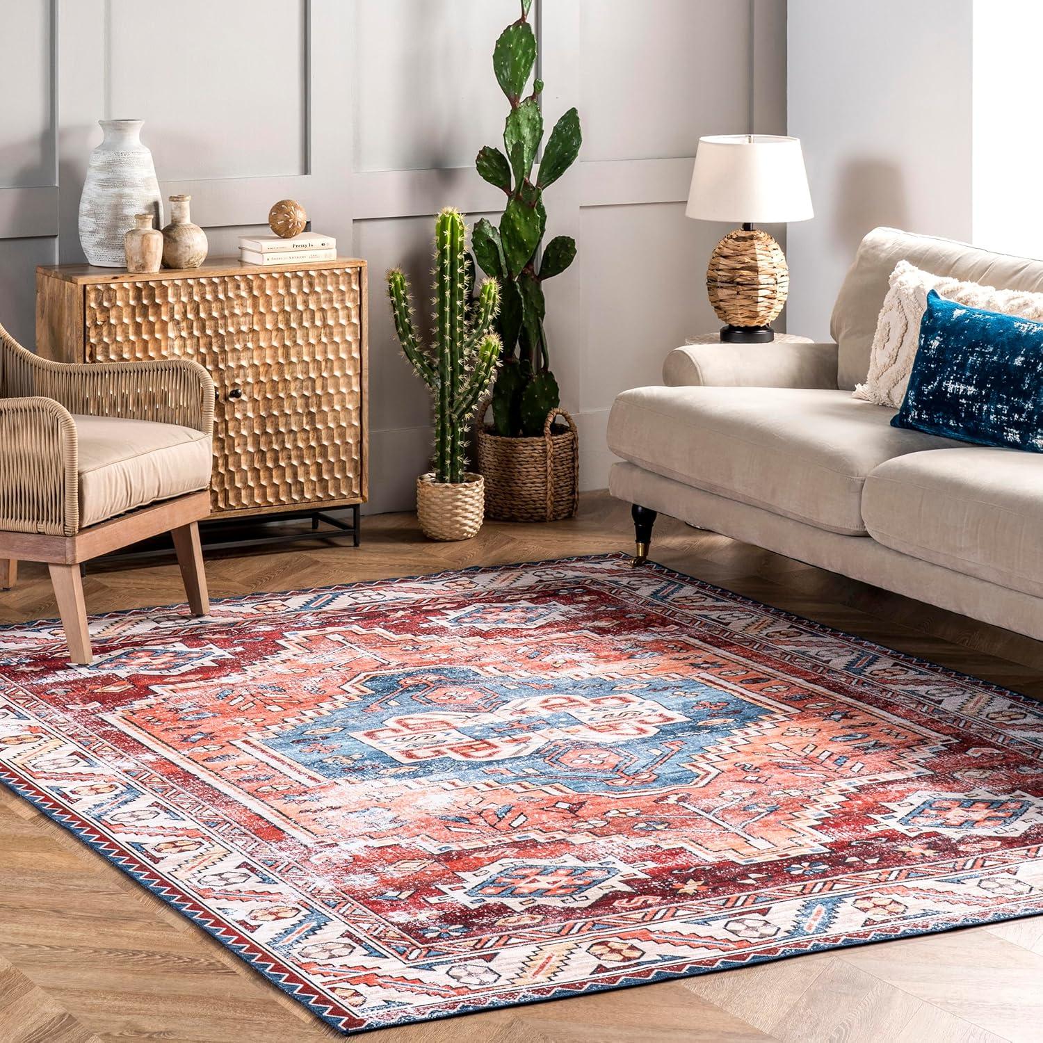 Nuloom Marli Pet Friendly Machine Washable Faded Medallion Area Rug, 5' x 8', Rust