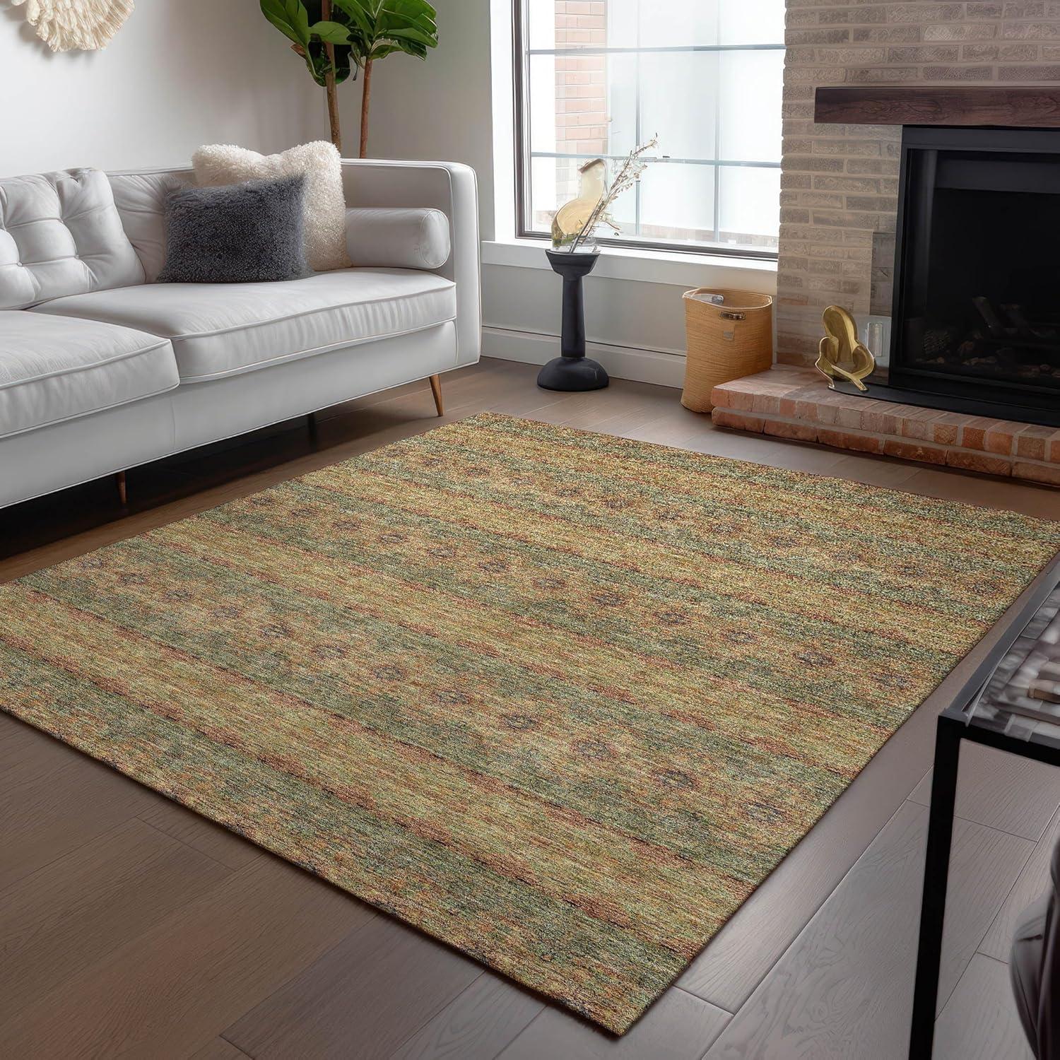 Green Flat Woven Synthetic 9' x 12' Bohemian Area Rug