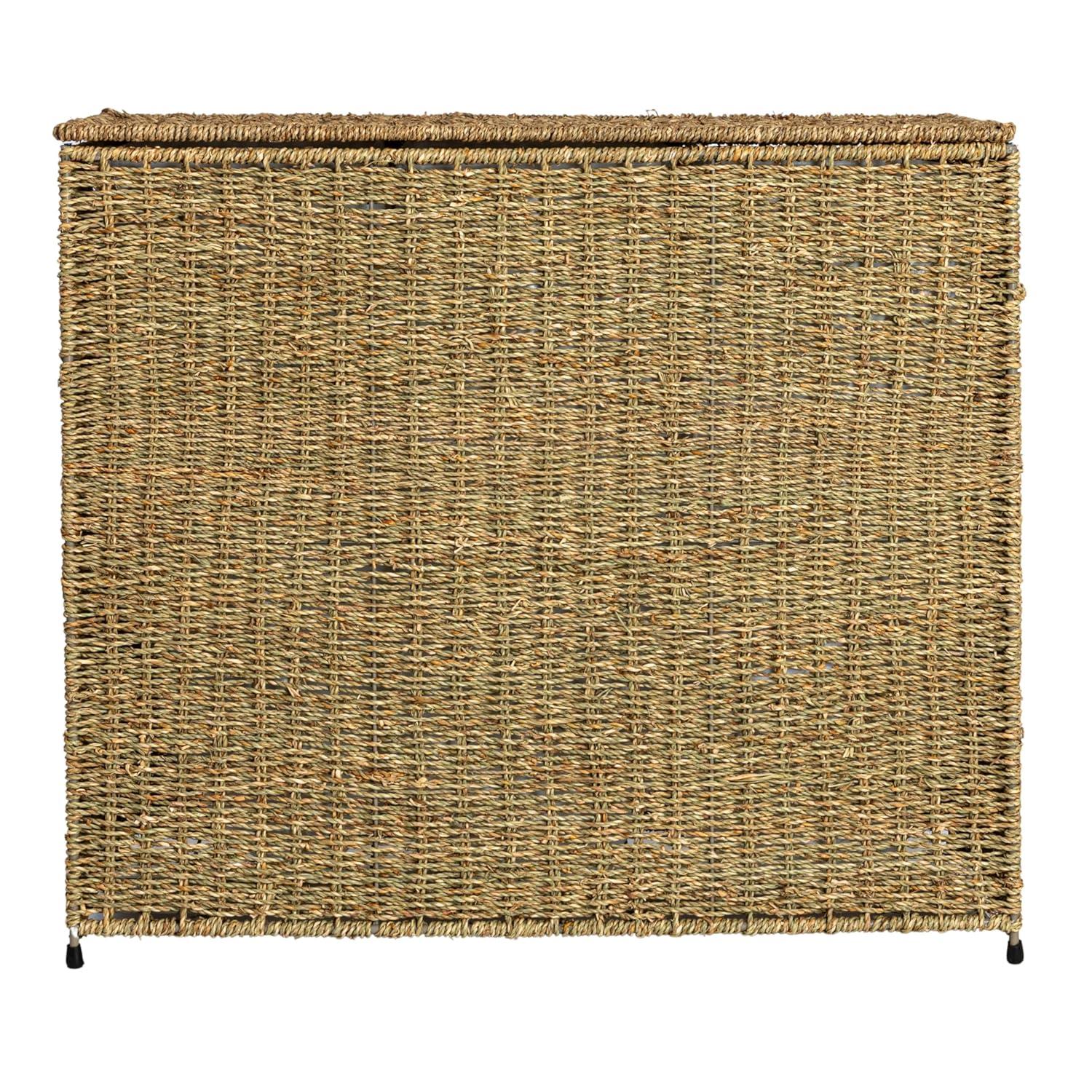 3 Compartment Laundry Sorter, Wicker Laundry Sorter, Gray
