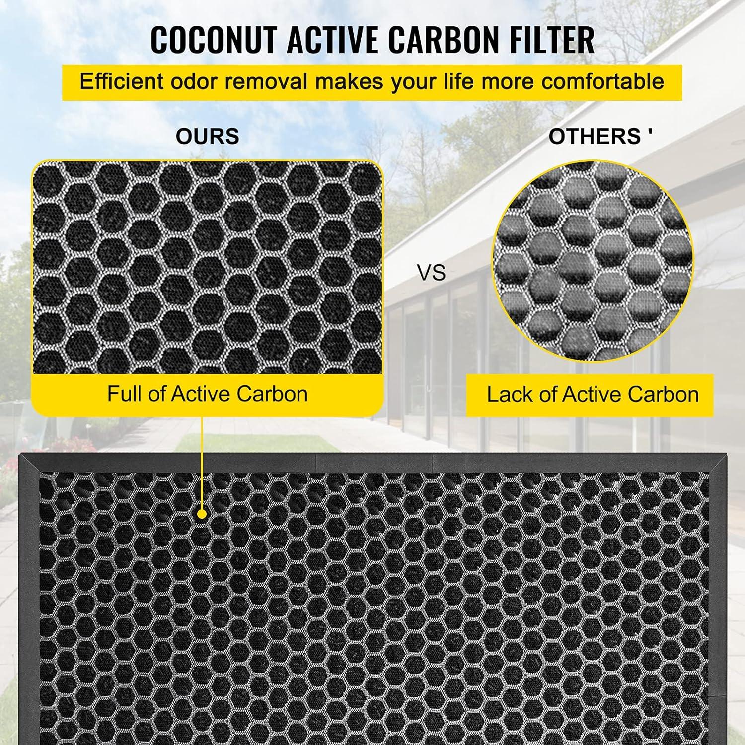 Bentism Filter Replacement, 4pcs Active Carbon Air Filter, 16"x 16" Ac Filter, Air Filter Replacement Set with Solid Metal Mesh Cover, High-efficient Odor Eliminator for Home or Commercial Use, Black