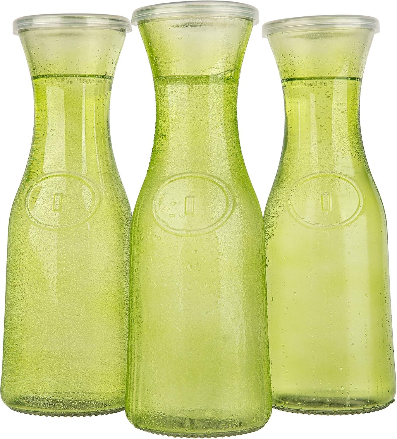 Kook Lime Green Glass Carafe Pitchers with Plastic Lids, Set of 3