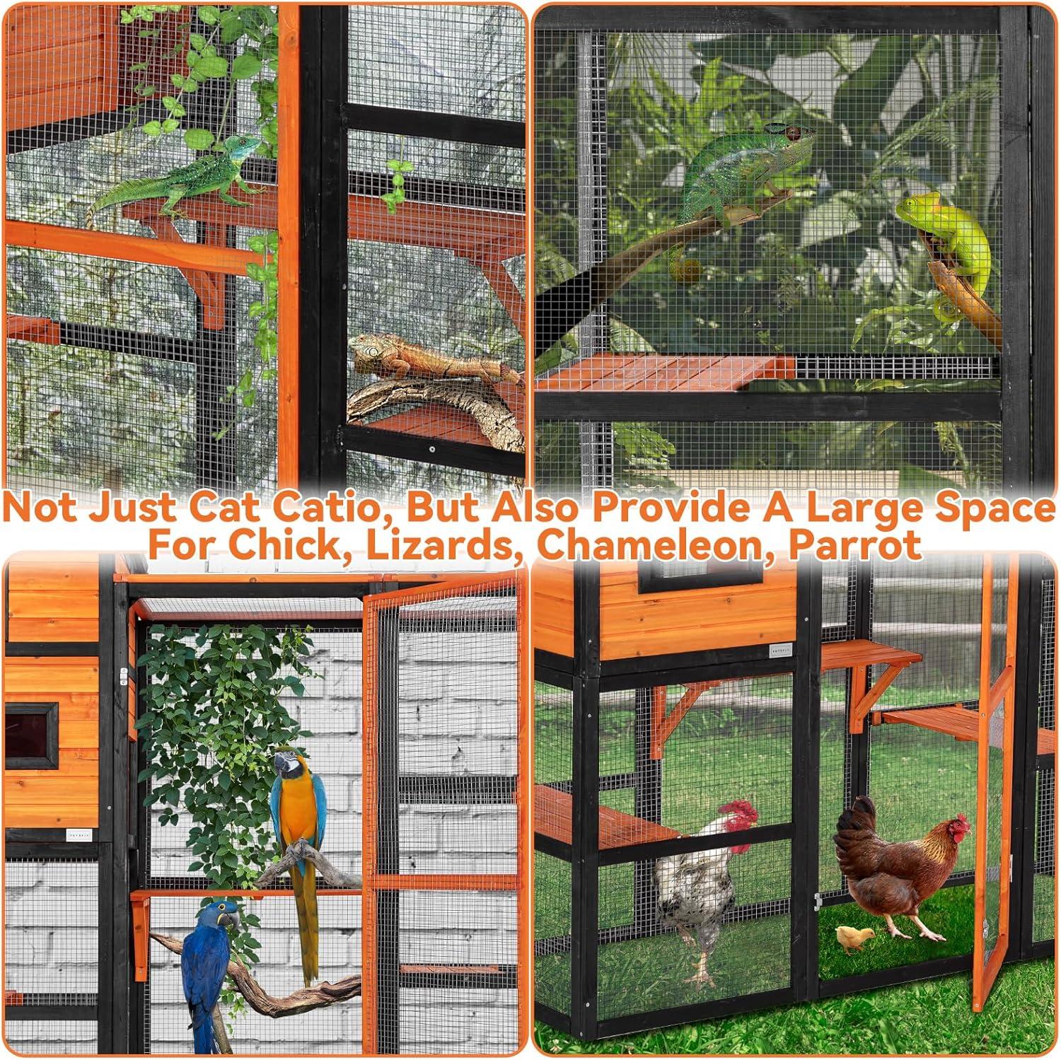 PETSFIT Outdoor Cat Catio 4 Tries, 2 Resting Room, 4 Platforms and Waterproof Roof, Outdoor Cat House ,Orange