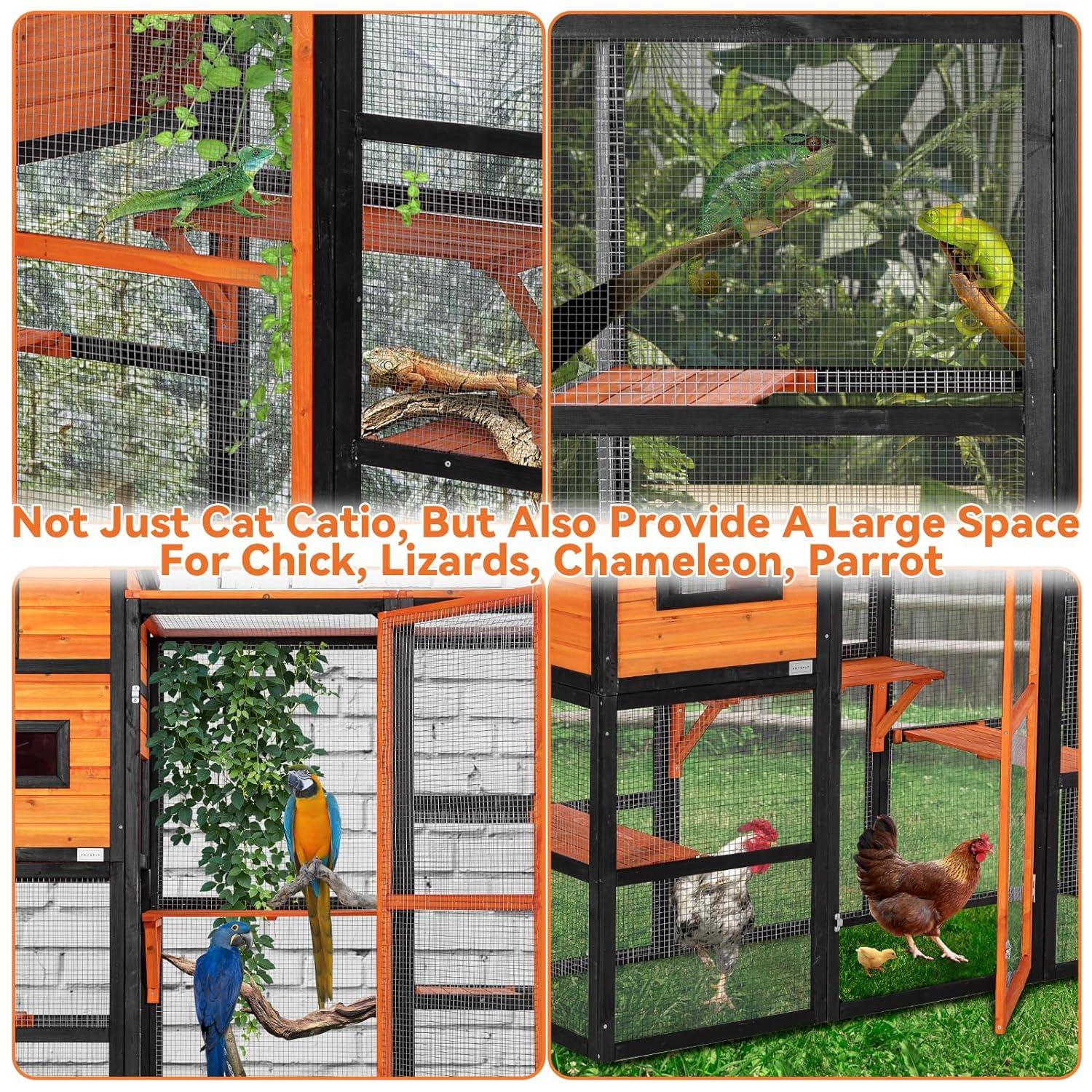 PETSFIT Outdoor Cat Catio 4 Tries, 2 Resting Room, 4 Platforms and Waterproof Roof, Outdoor Cat House ,Orange