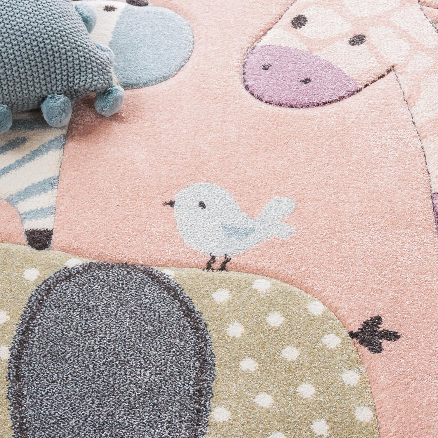 SAFAVIEH Carousel Kids Taneka Animals at Play Area Rug, Blush Pink, 4' x 6'