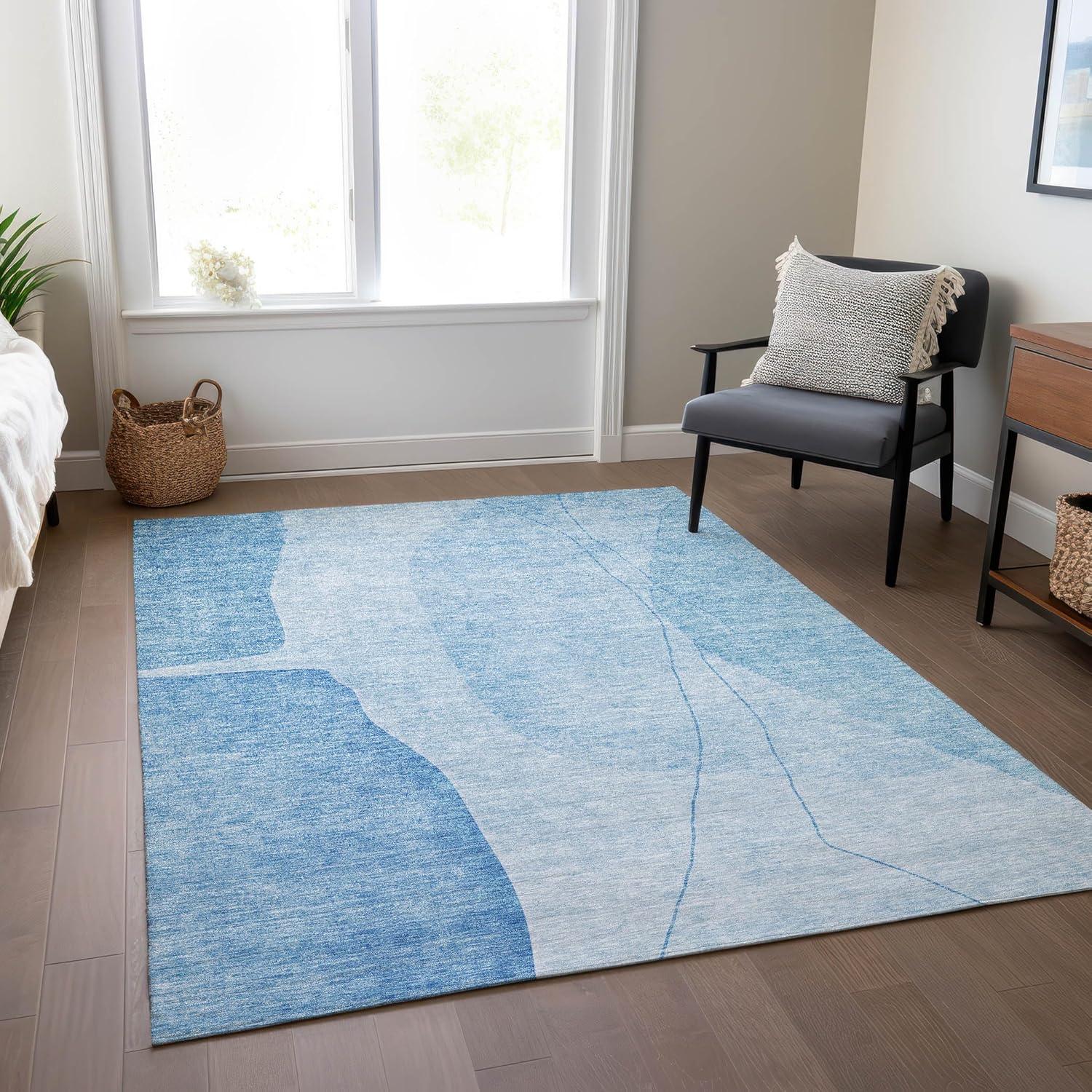 Blue Rectangular Synthetic Washable Indoor/Outdoor Area Rug 9' x 12'