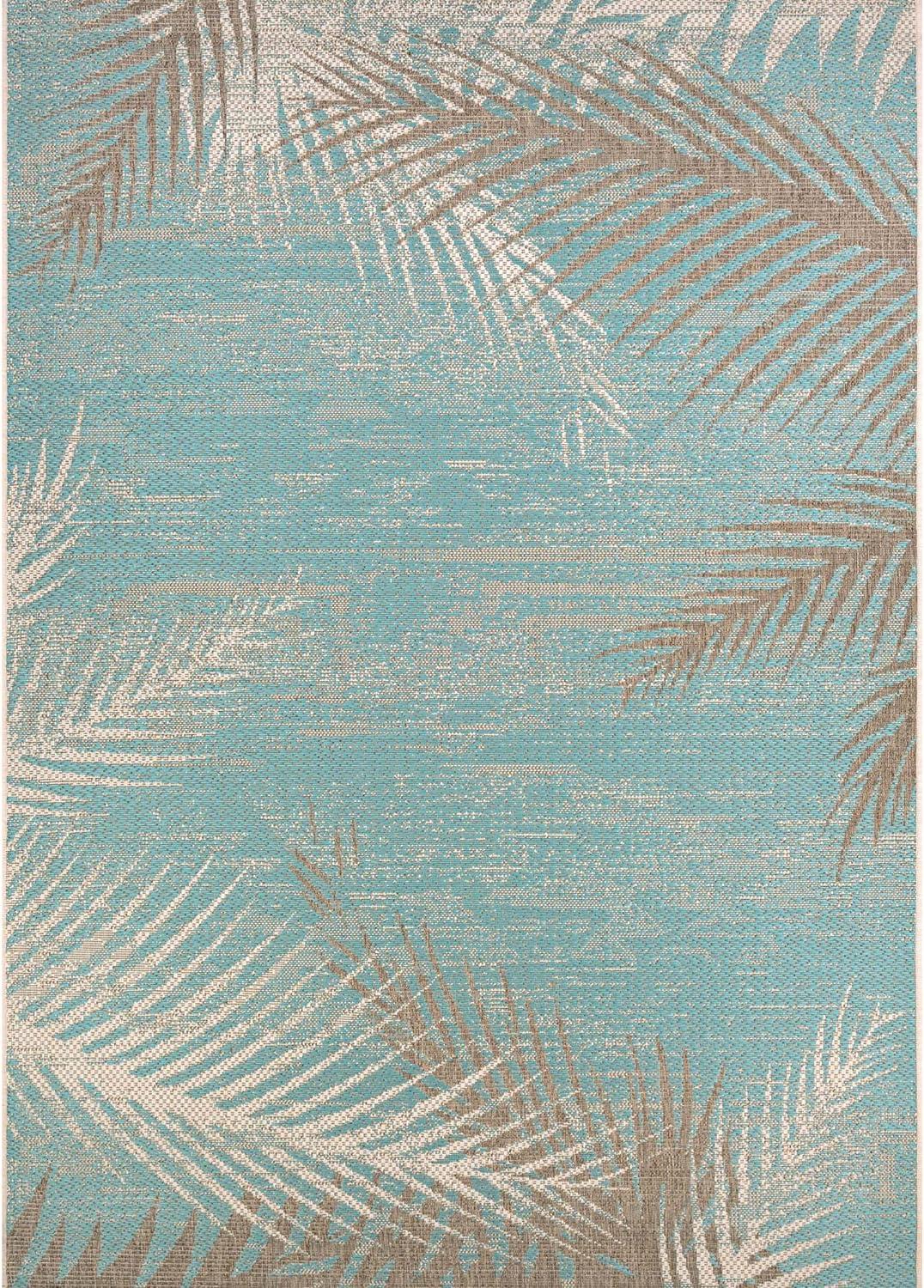 Couristan 24293134023710U 2 ft. 3 in. x 7 ft. 10 in. Monaco Tropical Palms Rug, Aqua