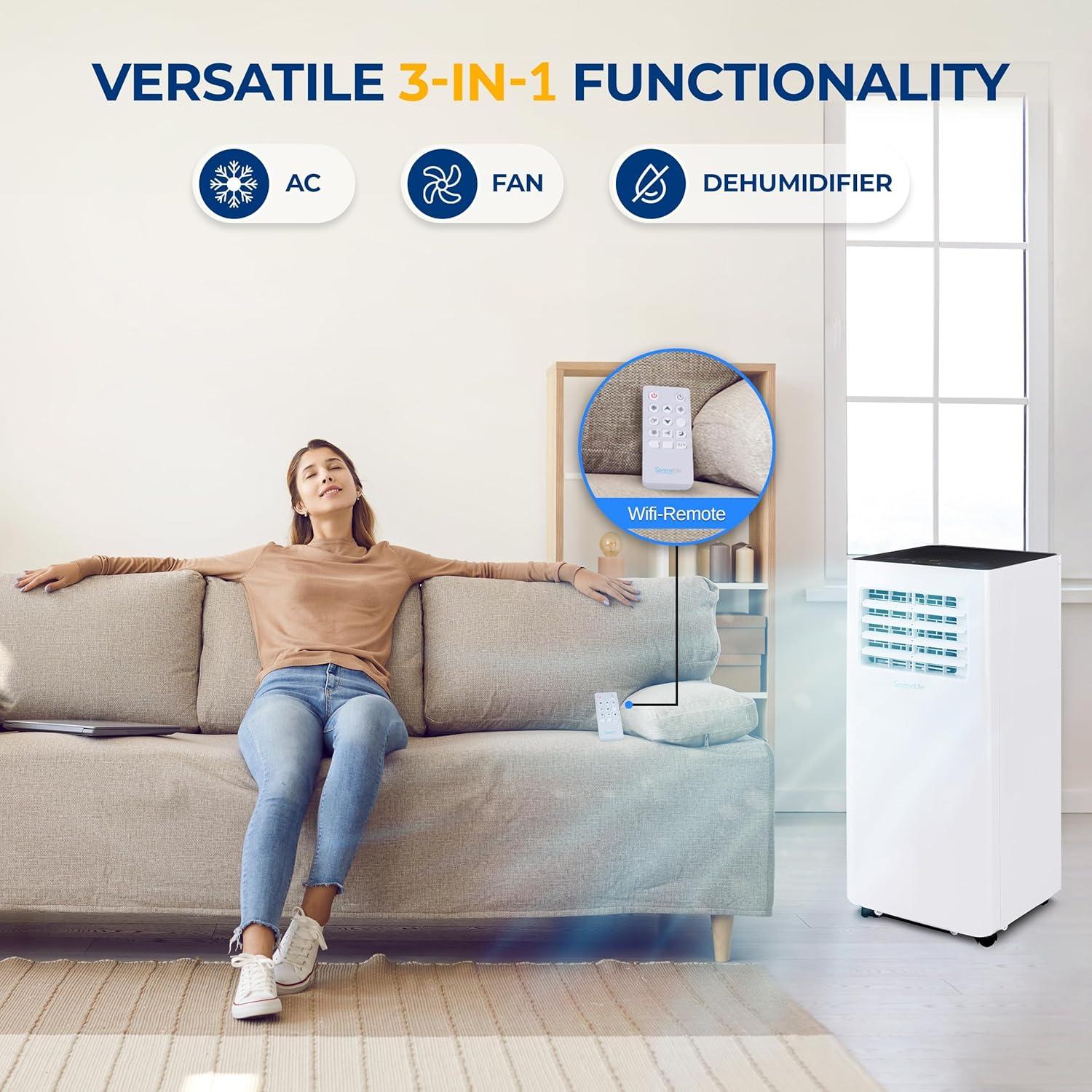 SereneLife 8,000 BTU Portable AC with WiFi, Dehumidifier & Fan