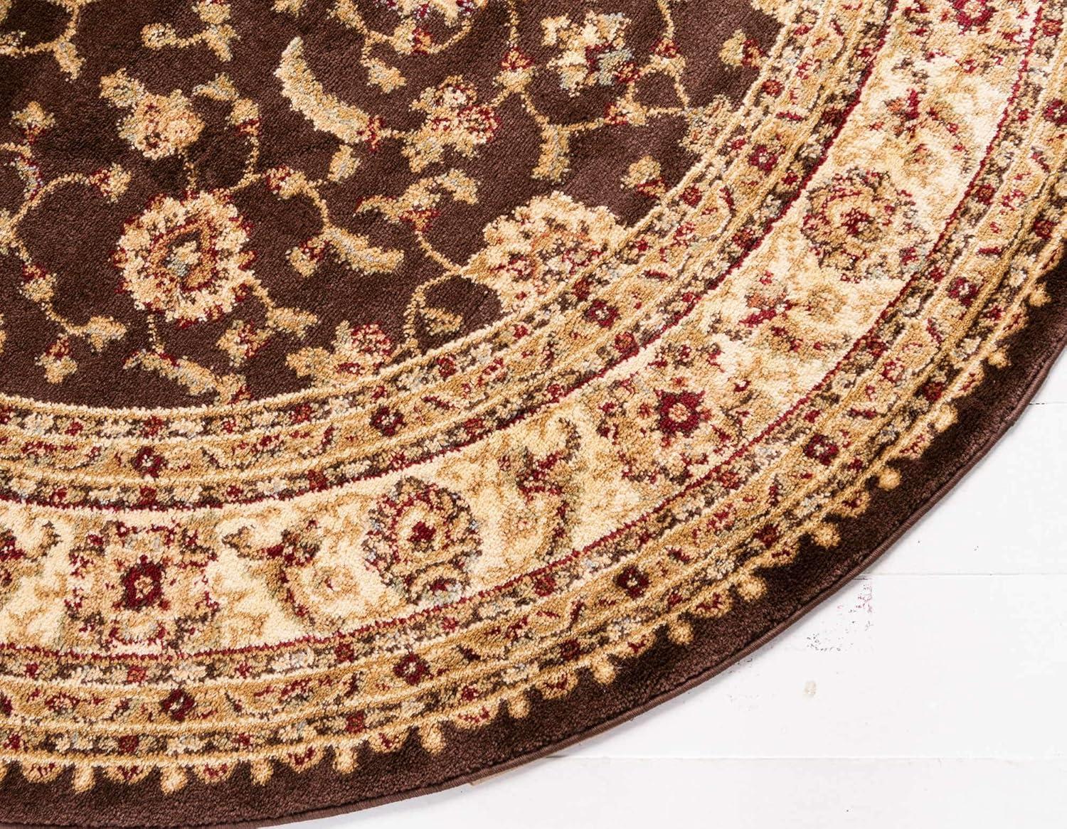 Brown Round Synthetic Stain-Resistant Area Rug