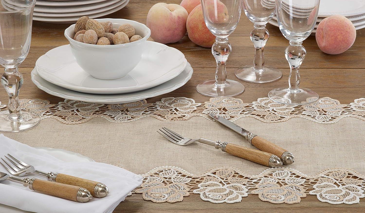 Saro Lifestyle Dining Table Runner With Lace Rose Border