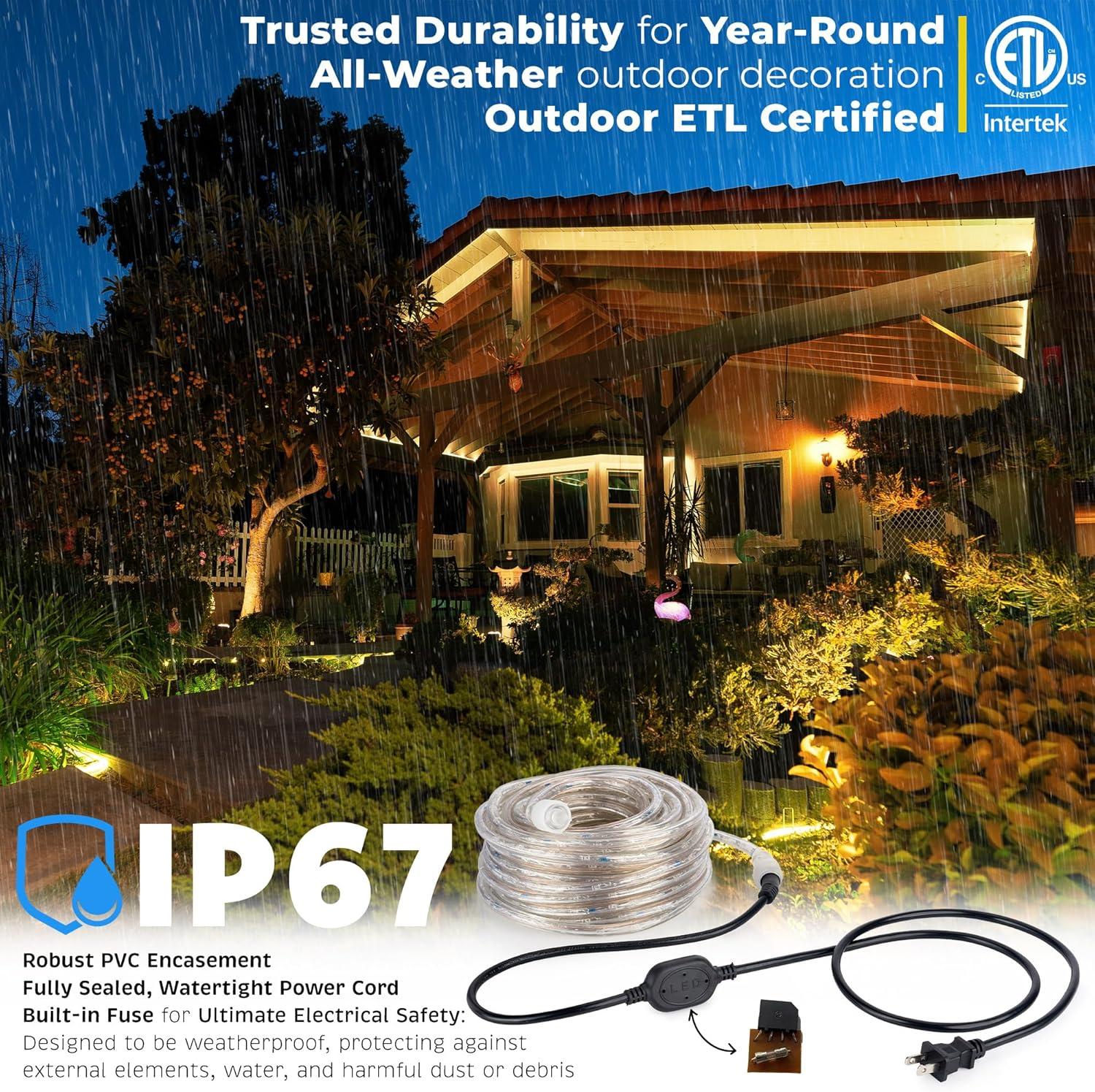 West Ivory 1656LEDs, 150ft Warm White LED Rope Light, Connectable Outdoor Permanent Waterproof Accent Exterior Lighting, PVC Case, ETL Certified, for Holiday, Backyard Patio, Home Garden, Decorative