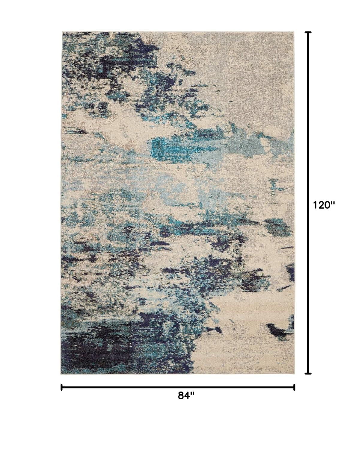 Celestial CES02 Area Rug Colorful Contemporary Abstract By Nourison Ivory Teal Blue 7' x 10'