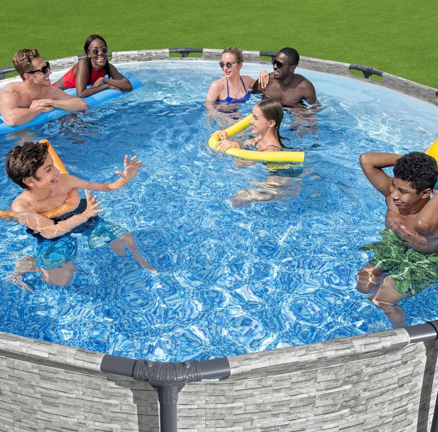 Bestway Steel Pro MAX Round Above Ground Swimming Pool Set with Metal Frame Filter Pump, Ladder, and Cover