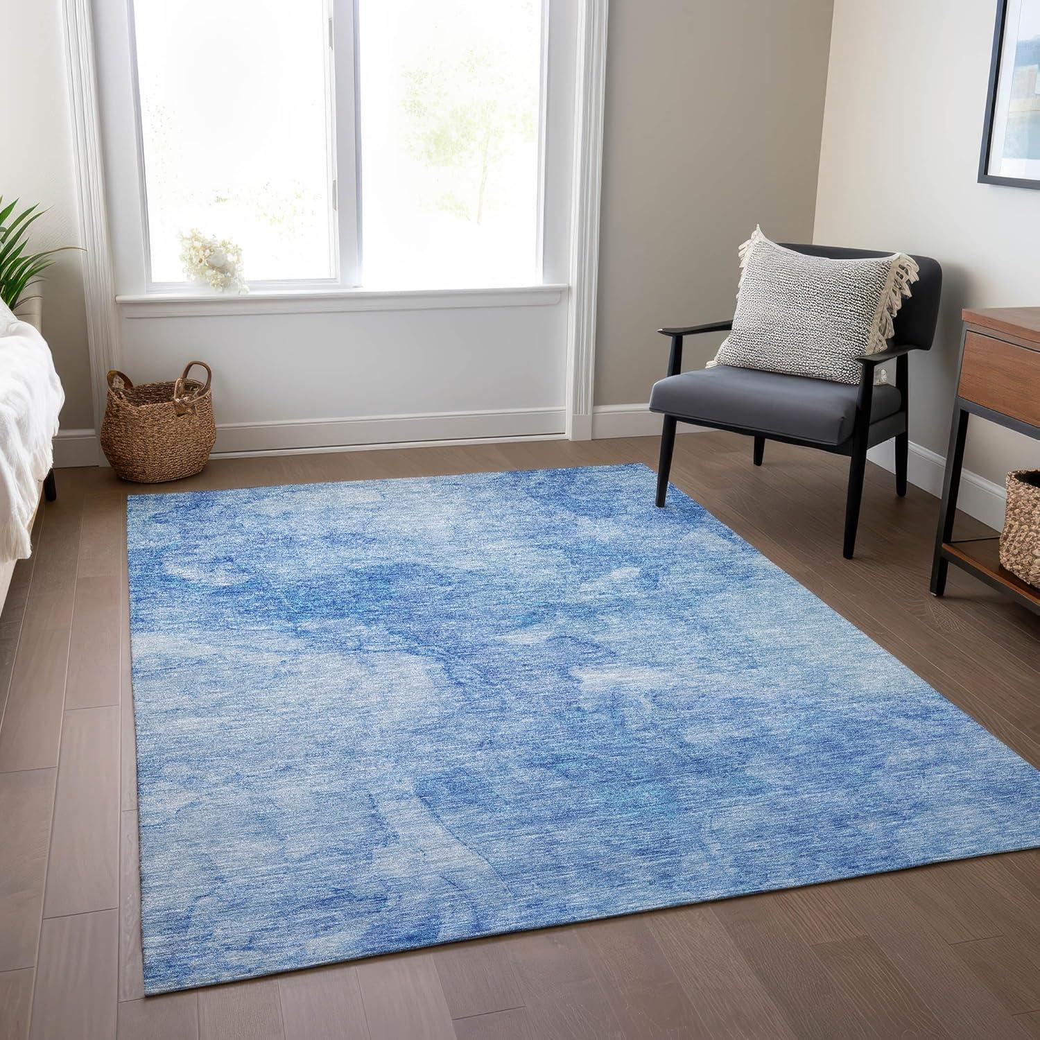 Blue Rectangular Machine-Washable Synthetic Area Rug 3' x 5'