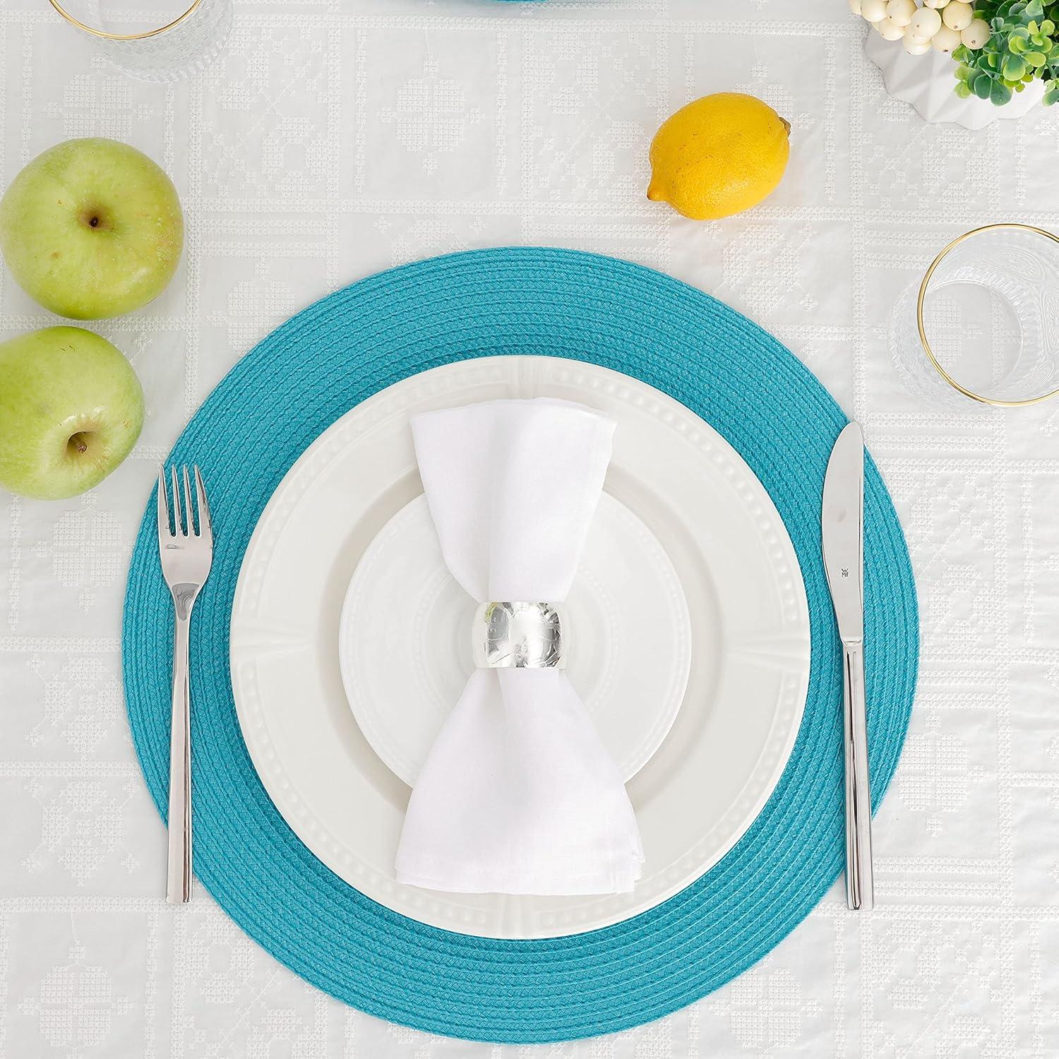 Aqua Woven Round Placemats Set of 6, 14.75"