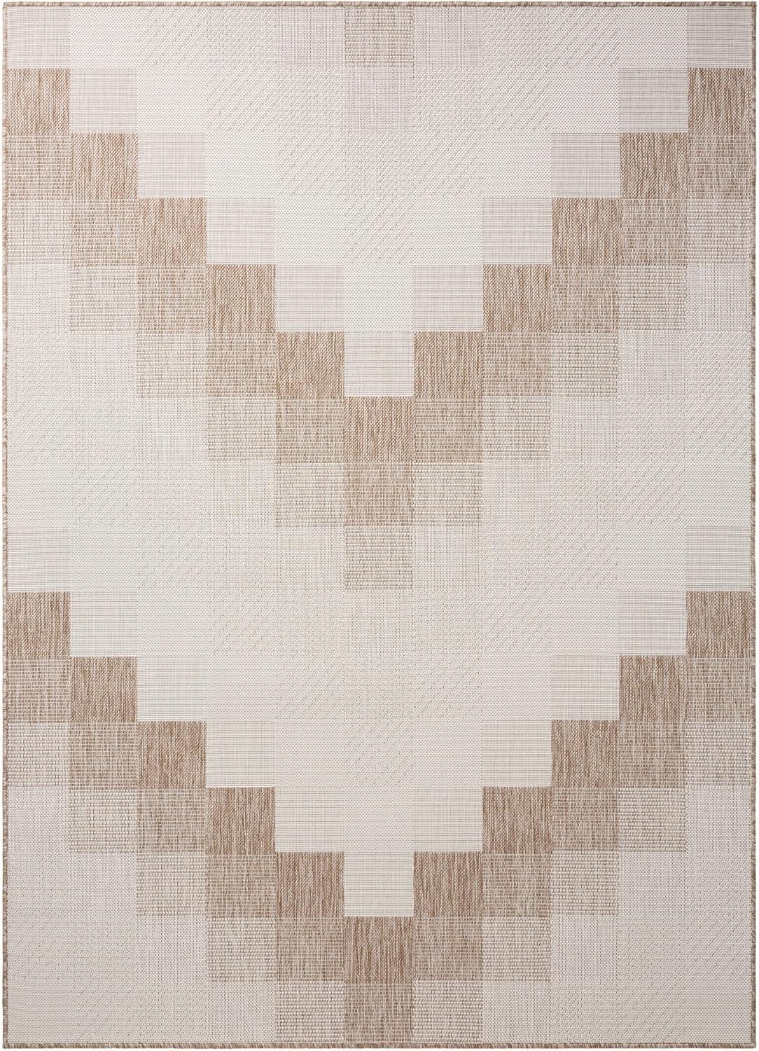 NICOLE MILLER NEW YORK Patio Country Ombre Chevron Outdoor Area Rug, Beige/Cream