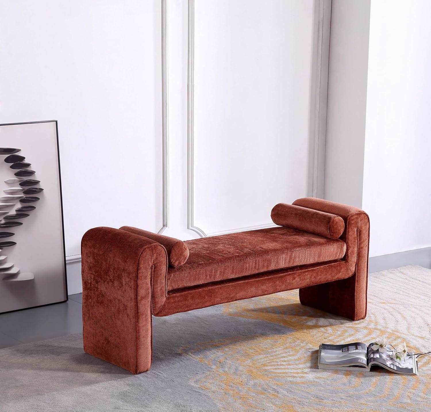 Manhattan Comfort 59" Concord Modern Chenille Upholstered Bench Terracotta