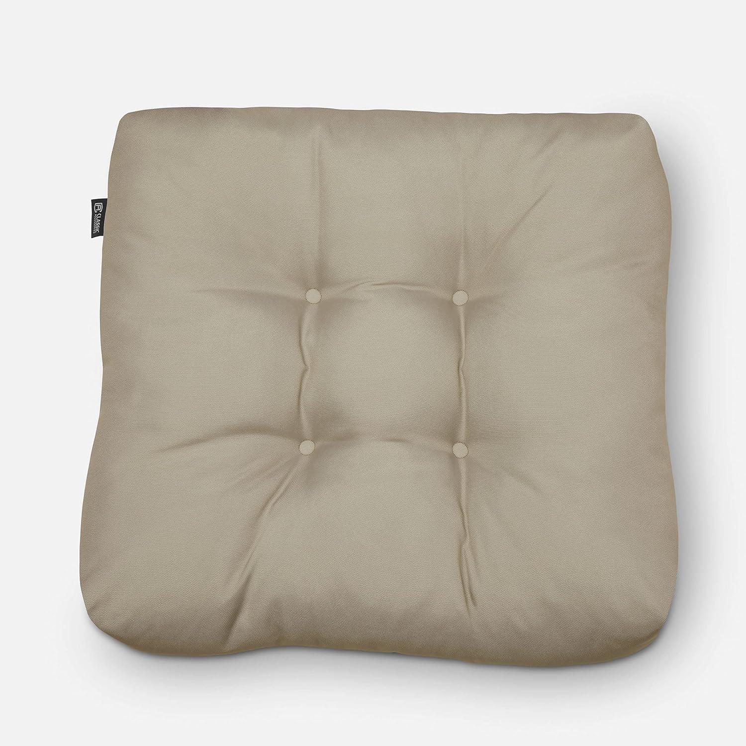 19"x19" 2pc Outdoor Seat Cushion Set Khaki - Classic Accessories: Water-Resistant, Tufted, Hand Washable