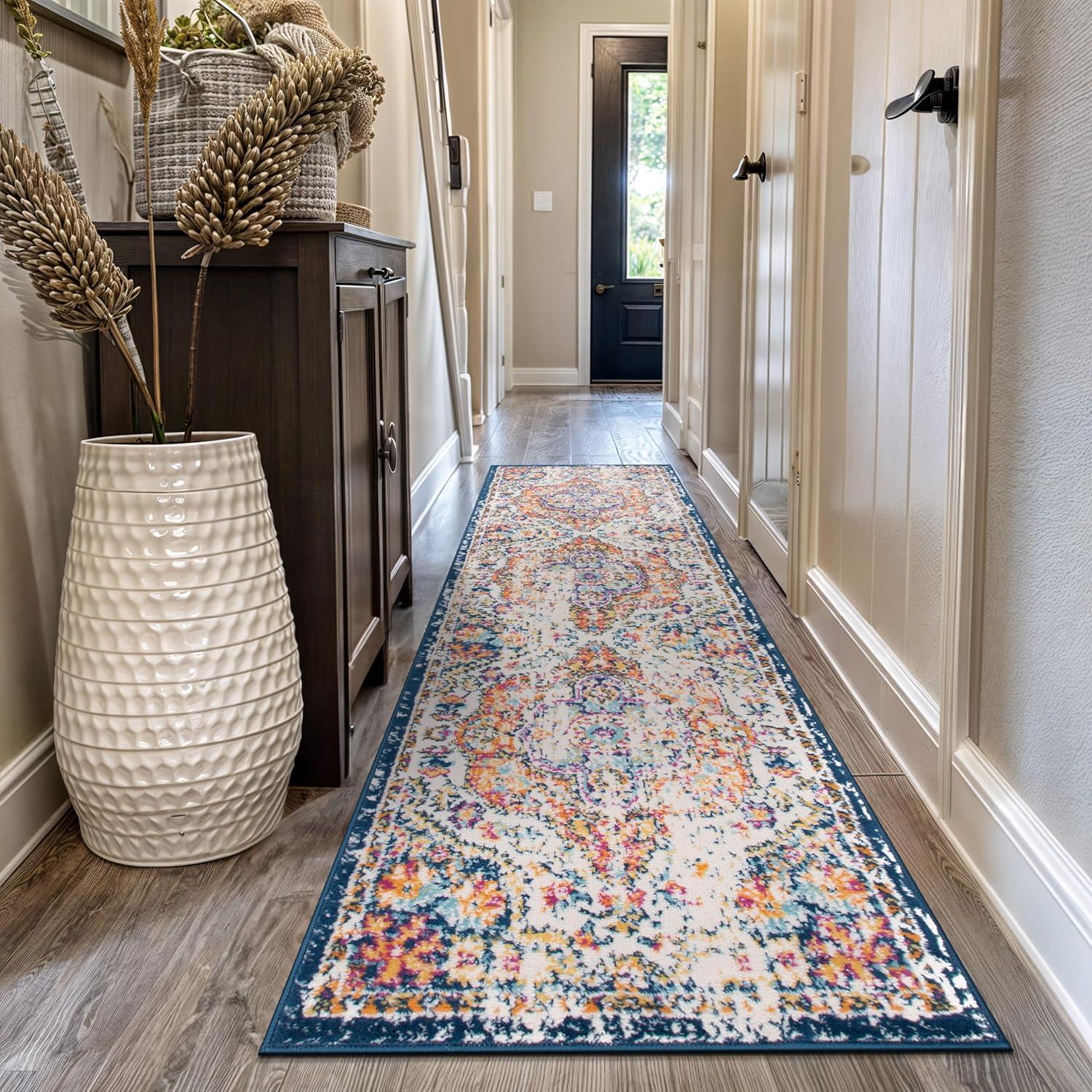 World Rug Gallery Distressed Vintage Bohemian Area Rug - Multicolored 2'7"x10'