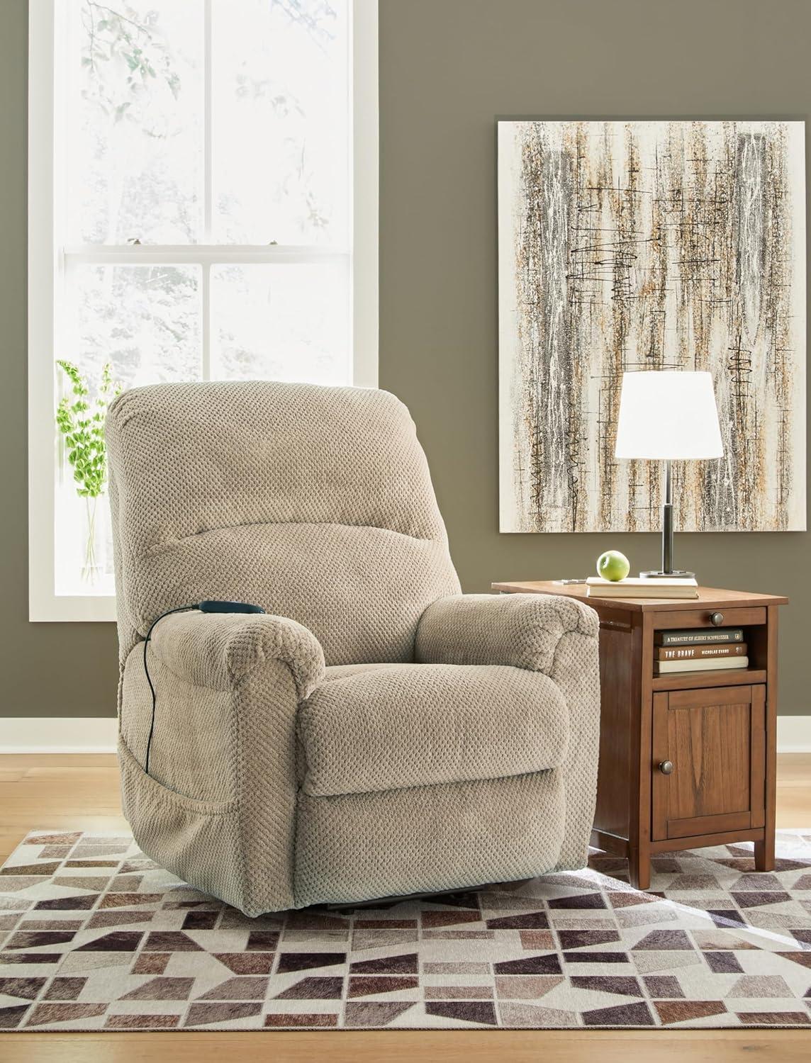 Beige Faux Leather Power Lift Recliner with USB Ports