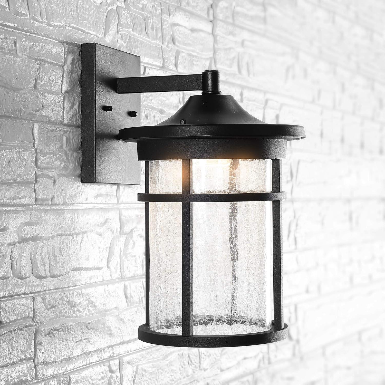 Porto Black Iron 14" Outdoor Lantern Wall Sconce with Crackled Glass