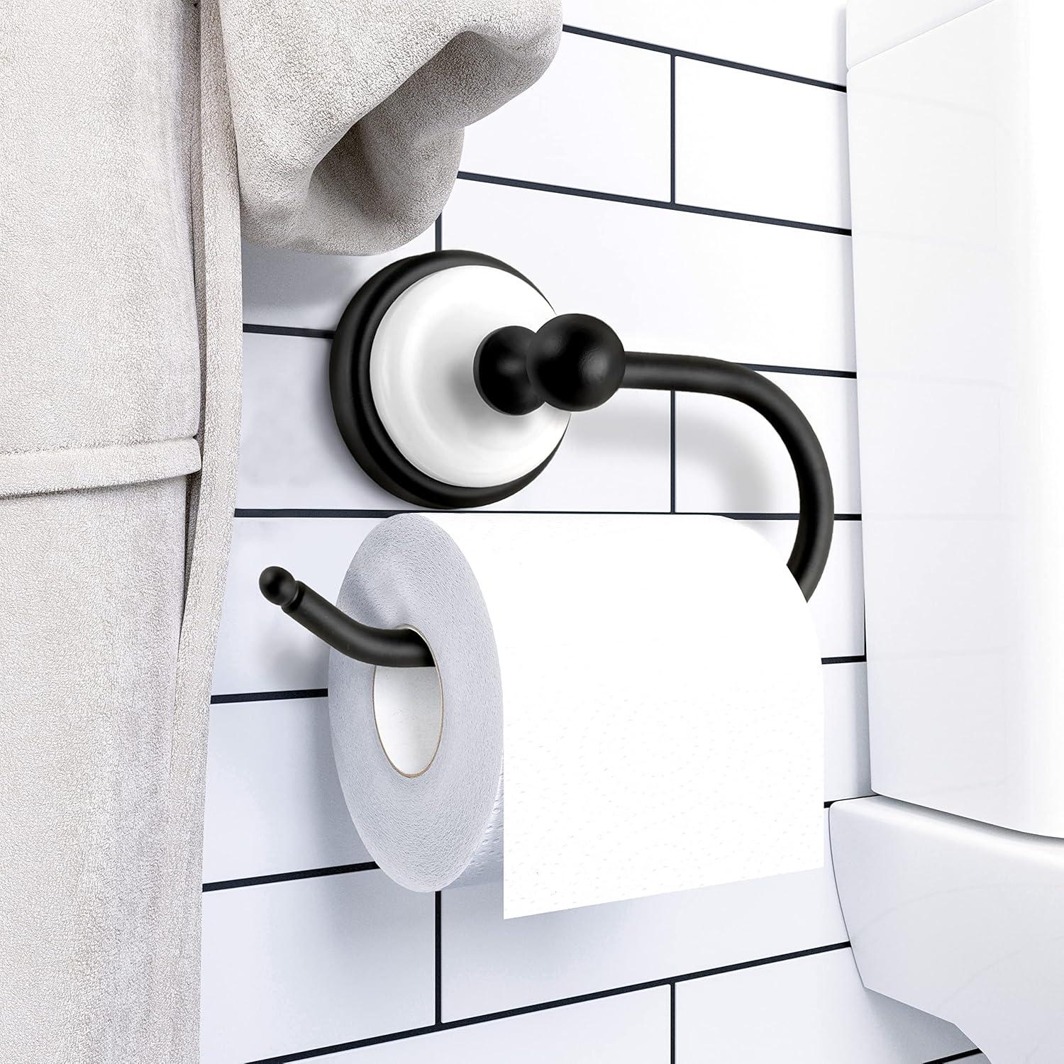 Savannah Matte Black and White Wall-Mounted Toilet Paper Holder