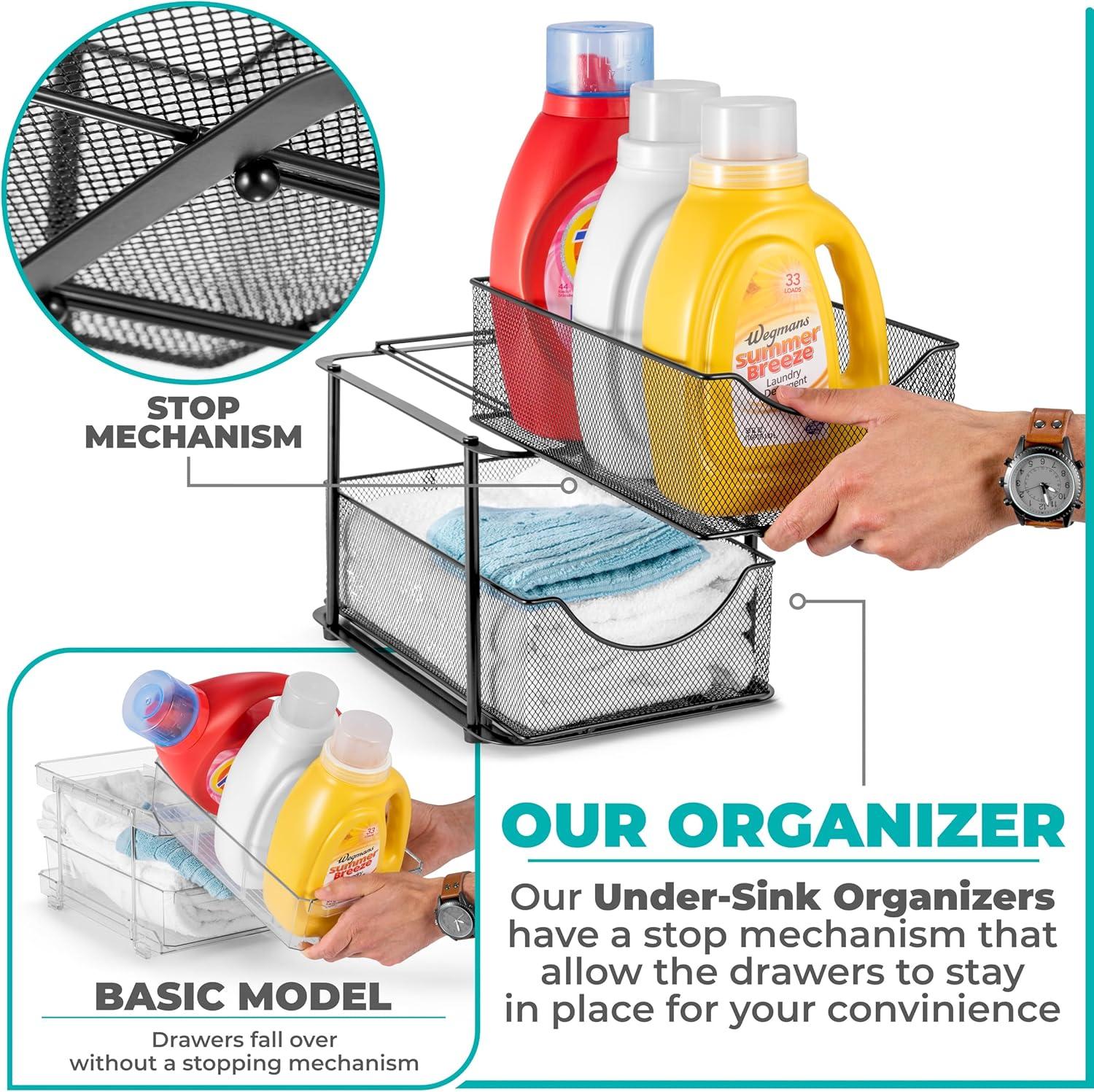 Sorbus 2 Tier Under the Sink Organizer Baskets with Mesh Sliding Drawers