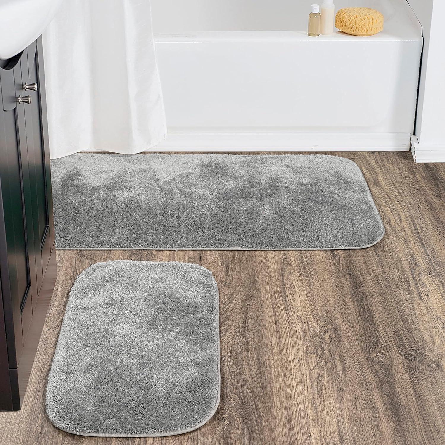 2pc Traditional Nylon Washable Bathroom Rug Set Platinum - Garland Rug: Latex Backed, Tufted Bath Mats Set