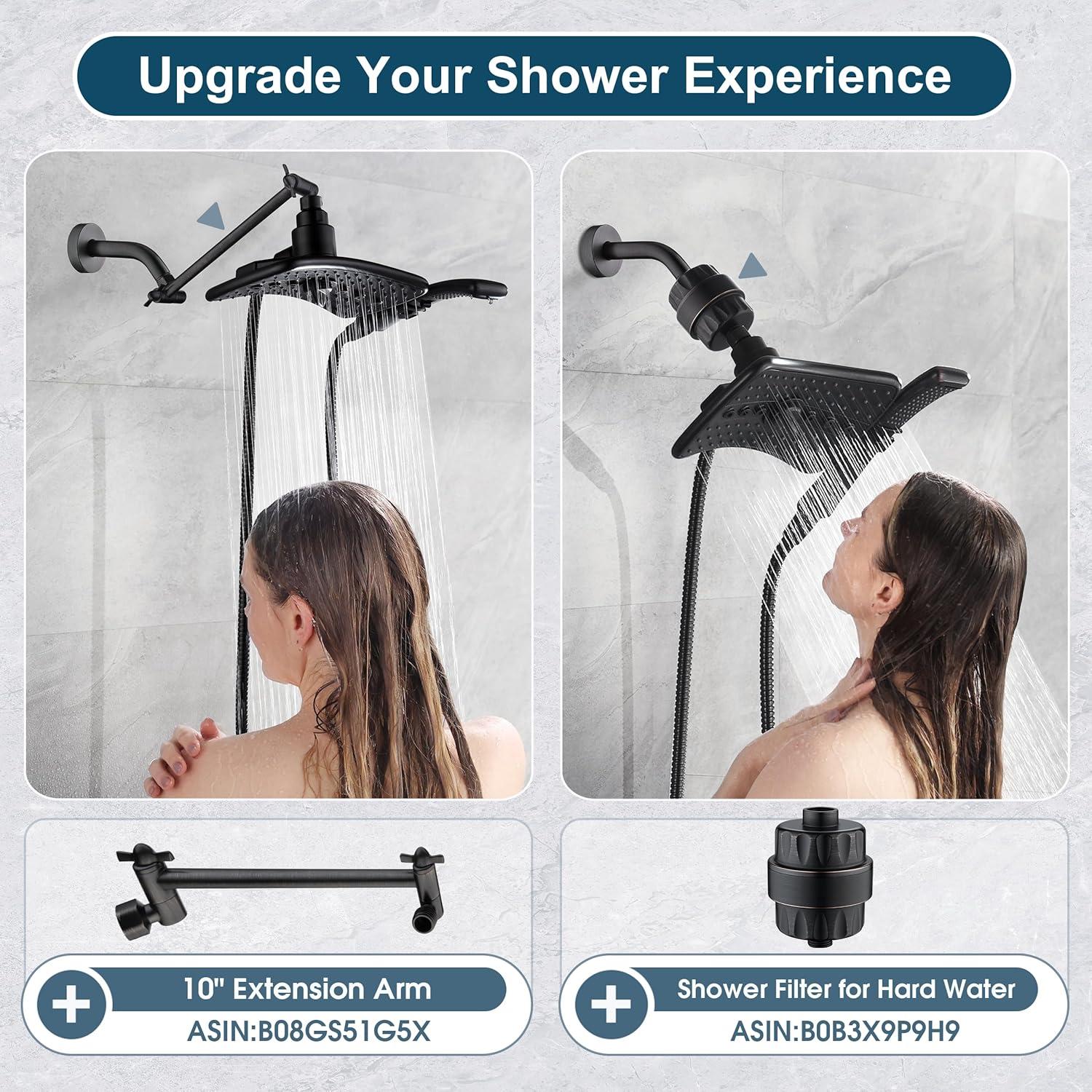 Bright Showers Shower Head Combo with Two Spray Setting Fixed Shower Head and Two Spray Settings Handheld Shower Head with Grey Face, Oil Rubbed Bronze