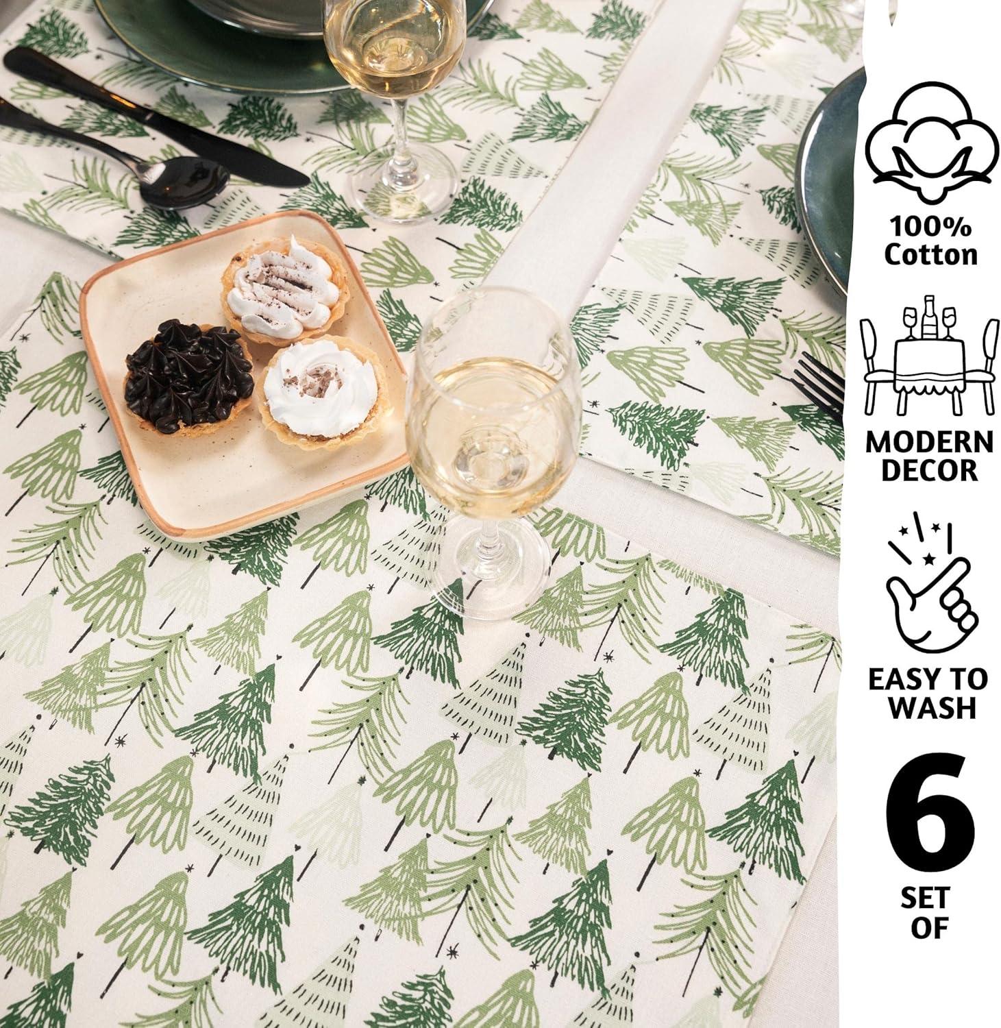 Folkulture Woven Placemats Set of 6, 100% Cotton Table Placemats Heat Resistant, Washable for Boho or Farmhouse Decor 14" x 19" (Christmas Story)