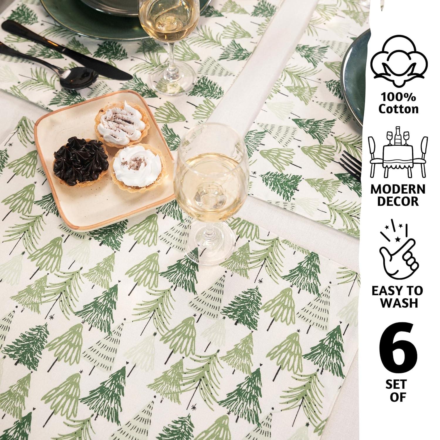 Folkulture Woven Placemats Set of 6, 100% Cotton Table Placemats Heat Resistant, Washable for Boho or Farmhouse Decor 14" x 19" (Christmas Story)