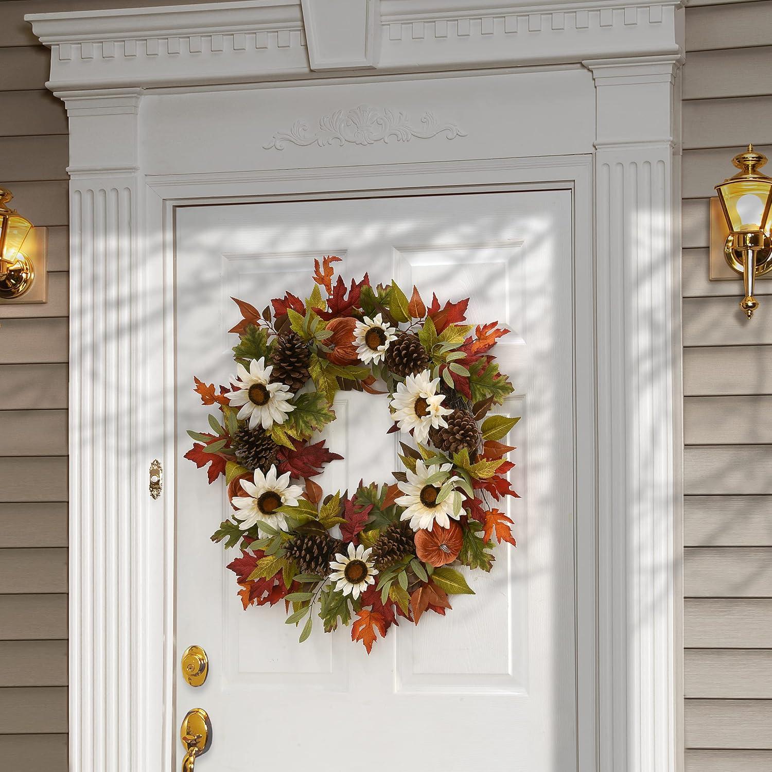 32" Harvest Sunflowers and Pumpkins Wreath - National Tree Company