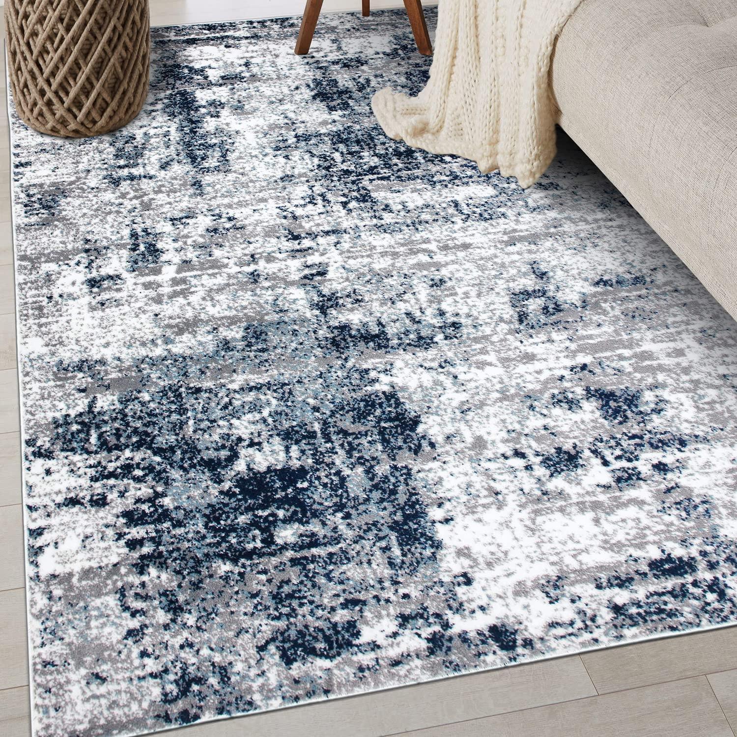 World Rug Gallery Distressed Abstract Blue 3'3" x 5' Area Rug